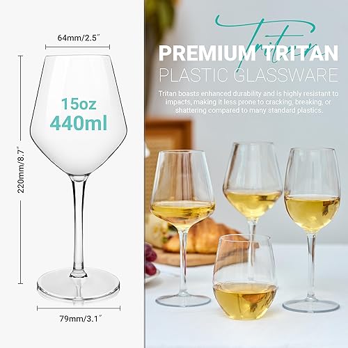 Miniatura 4 de MICHLEY Vaso de vino irrompible con tallo 100% Tritan de plástico para lavavajillas, cristalería de 15 onzas, juego de 8