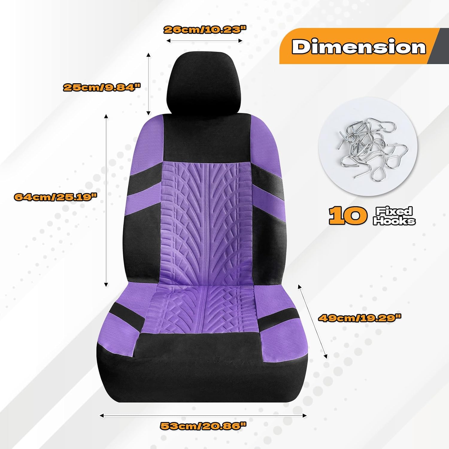 2PCS Car Front Seat Cover with 2 Headrest Covers, Breathable Waterproof Seat Covers for Front Seats, Universal Seats Cover Protector Car Accessories for Most Vehicles (Purple)
