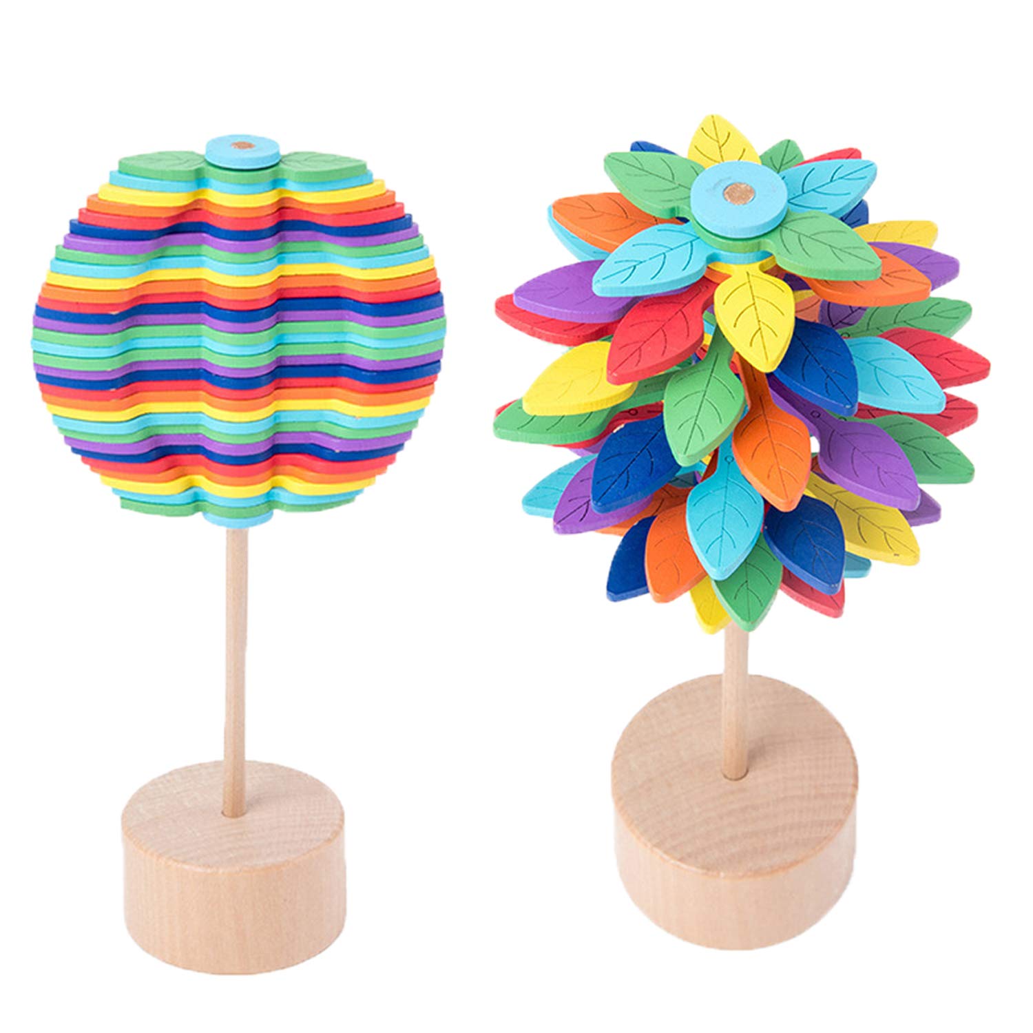 Wooden Lollipopter Office Home Toys Stress Relief Toy - Leaf-Shaped Display Stand Holder Decoration for Desk Top - Manipulable Playable Display Art Accessory Happy Father's Day Party Decoration