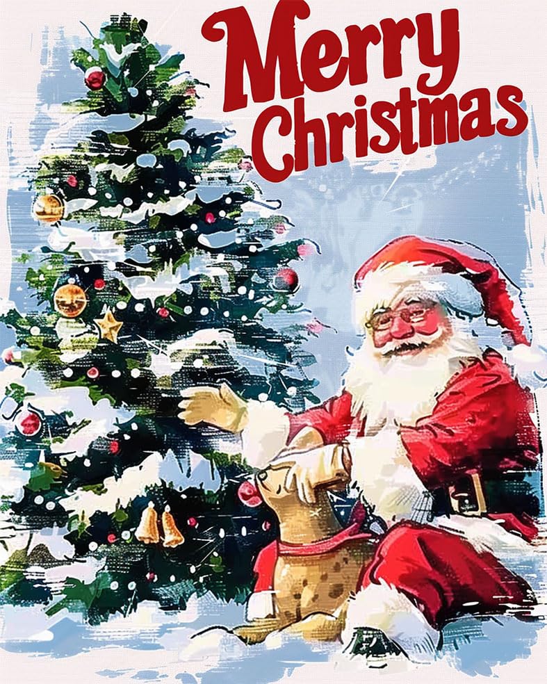Santa Claus and Elk Paint by Number for Christmas Decor DIY Snowy Landscape and Christmas Tree Painting on Canvas with Brushes Acrylic Paint by