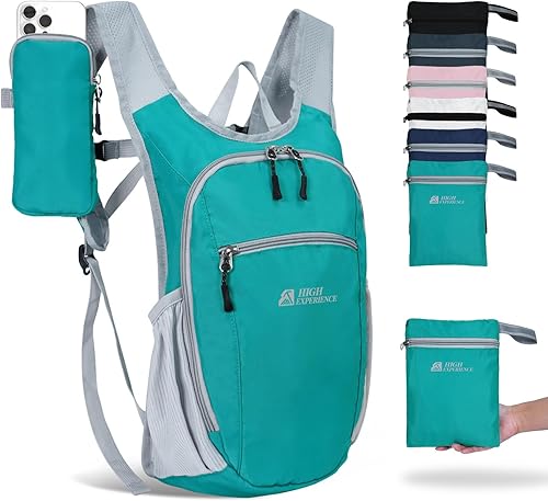 Mochila de senderismo de 10 L15 L, ligera, plegable, resistente al agua, para mujeres y hombres (verde lago, 10 L)