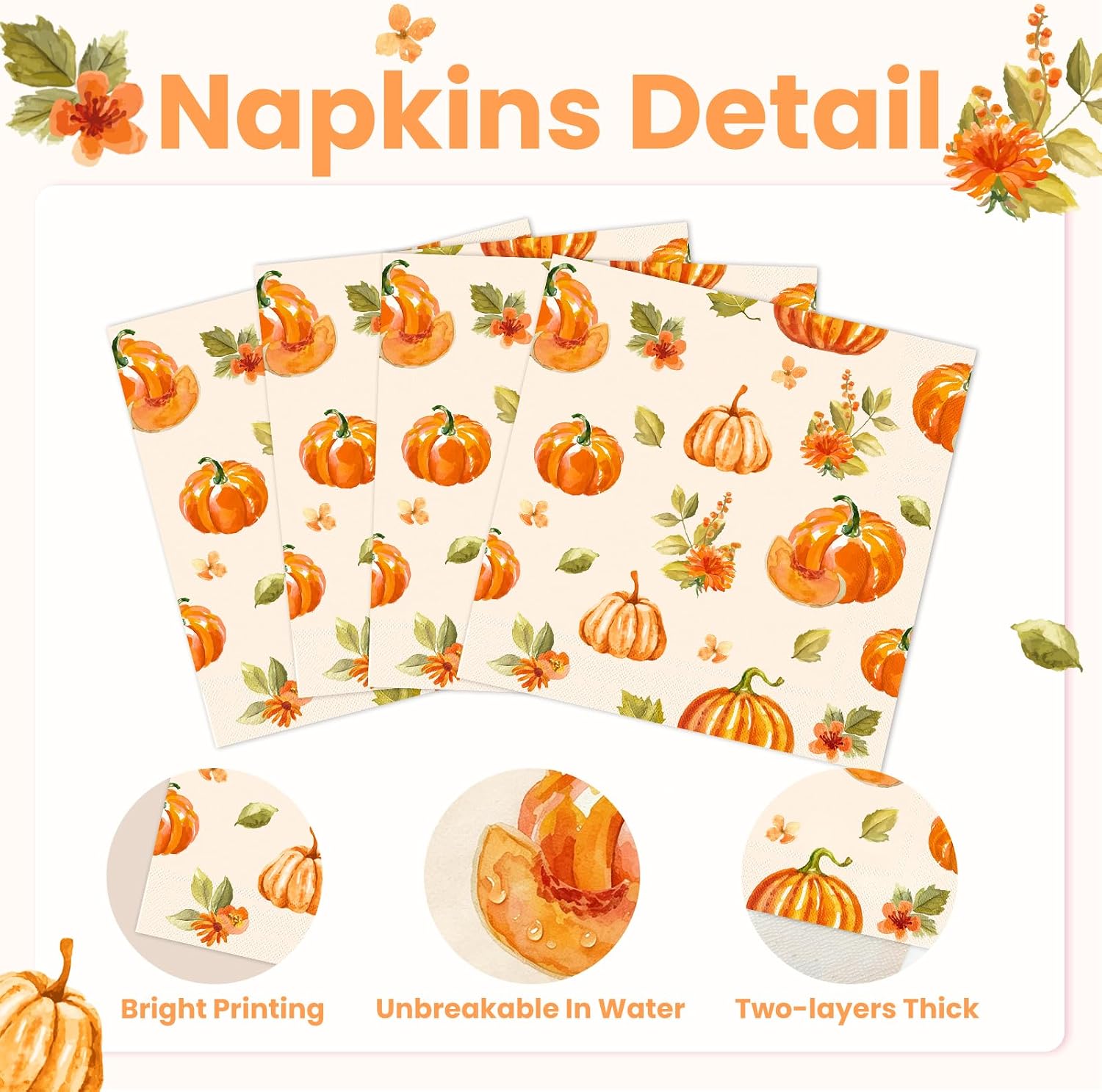 Fall Pumpkin Napkins Pumpkin Cocktail Napkins Party Supplies 100pcs image 3