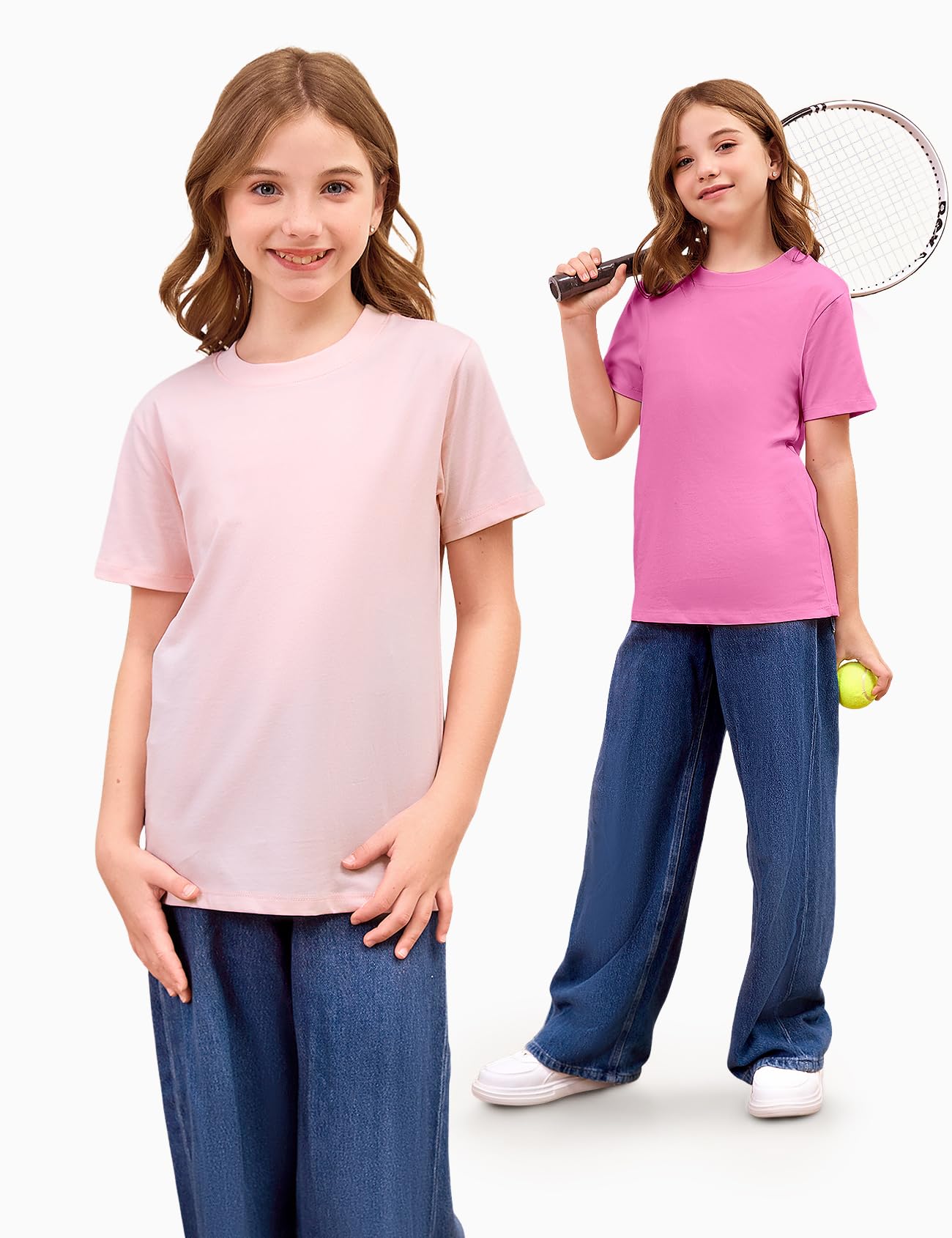 Gihuo Baumwoll-T-Shirts für Mädchen, 5er-Pack, kurzärmelig, weiche Sommer-Tops für Kinder von 5–14 Jahren