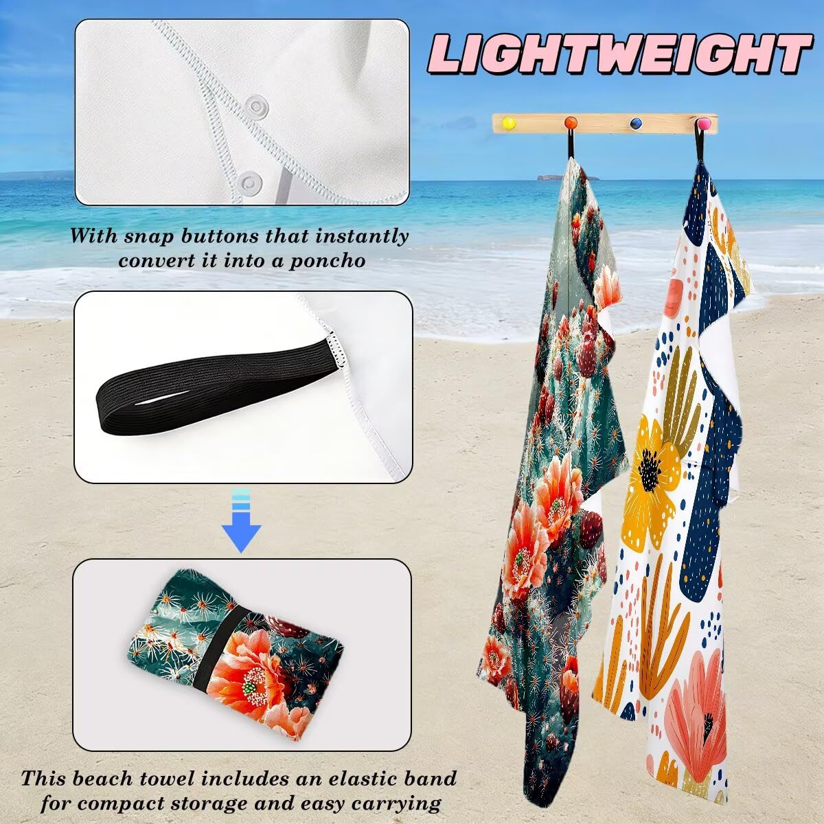 Toalla Playa 100x200 cm, Toalla Gimnasio Microfibra Secado Rapido, Juego de 2 Antiarena Toallas de Playa, Ligera Compacta Toallas Microfibra Grande para Viaje, Regalo Hombre Mujer (Cactus) -5091