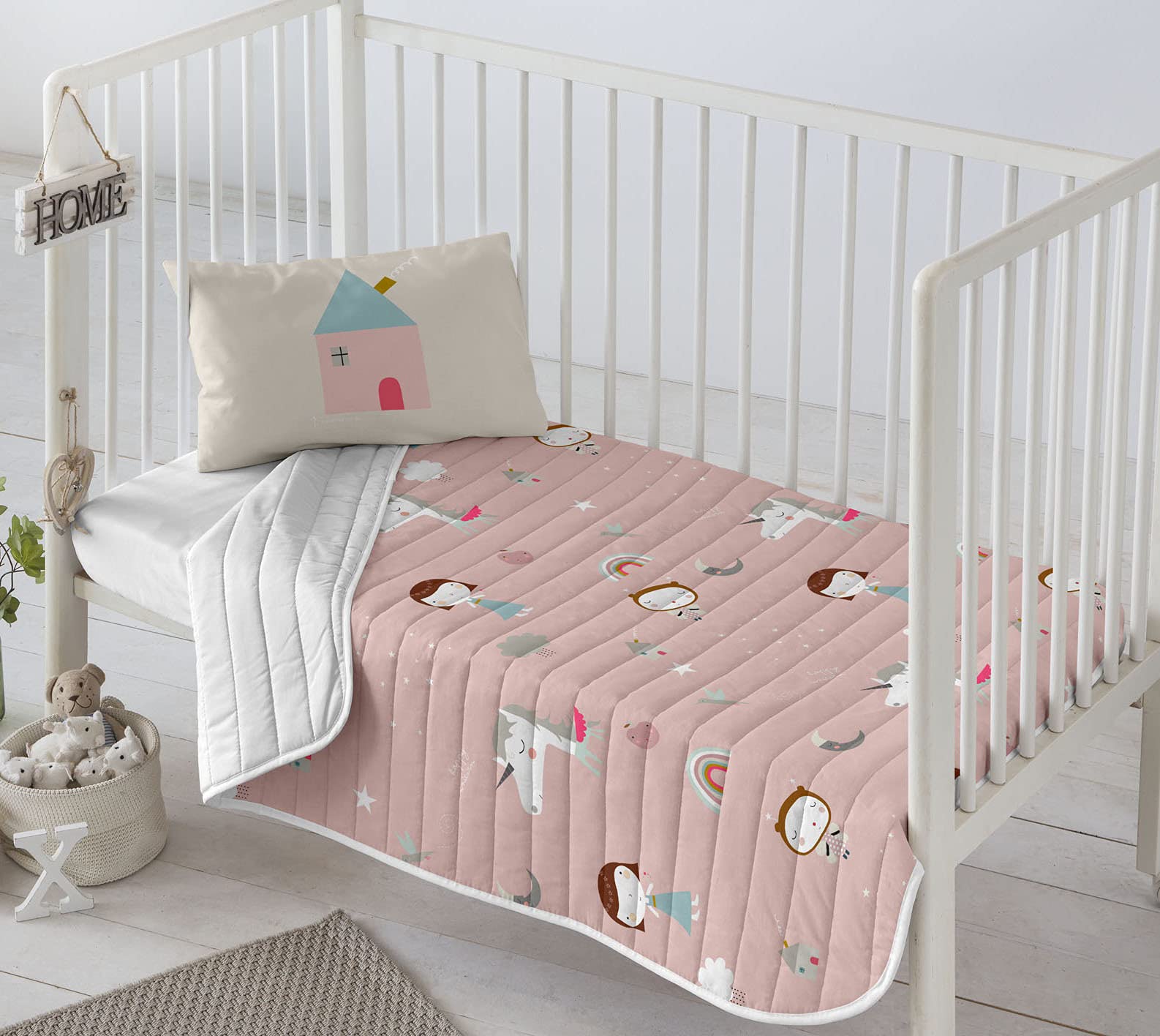 HACIENDO EL INDO Colcha bouti reversible cuna/maxicuna Unicorn White