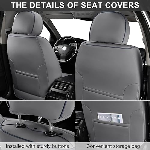Miniatura 3 de Fundas de asiento delantero y trasero, 5 piezas, fundas de cuero impermeables para asiento de automóvil, juego completo de protectores de asiento