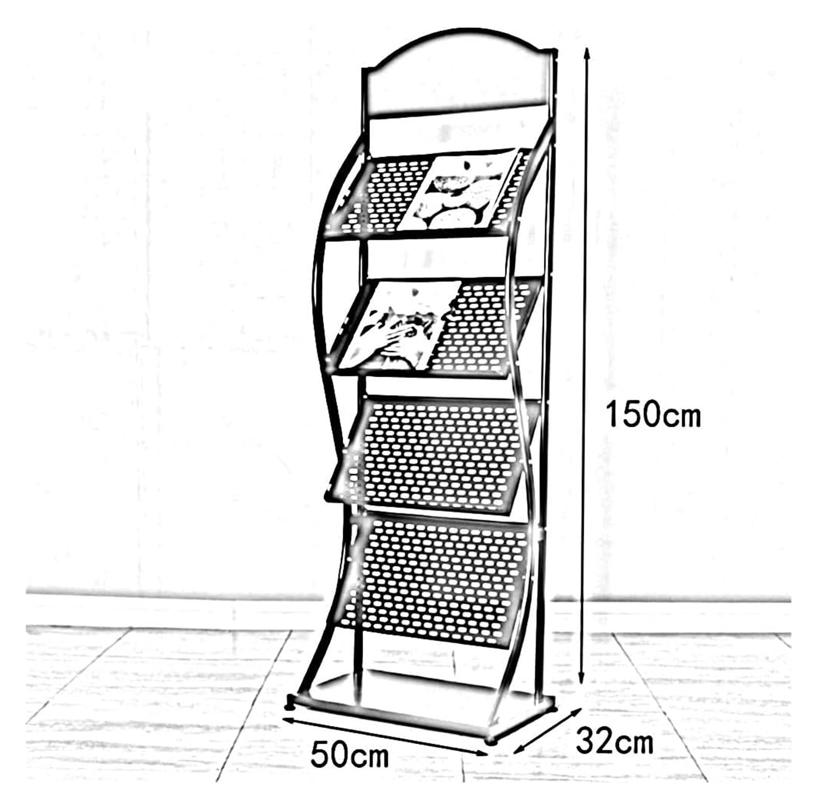 Portariviste da pavimento, organizer per giornali, comunicati stampa, informazioni, per centri commerciali, ospedali, uffici, opuscoli (bianco, 50 x 32 x 150 cm)