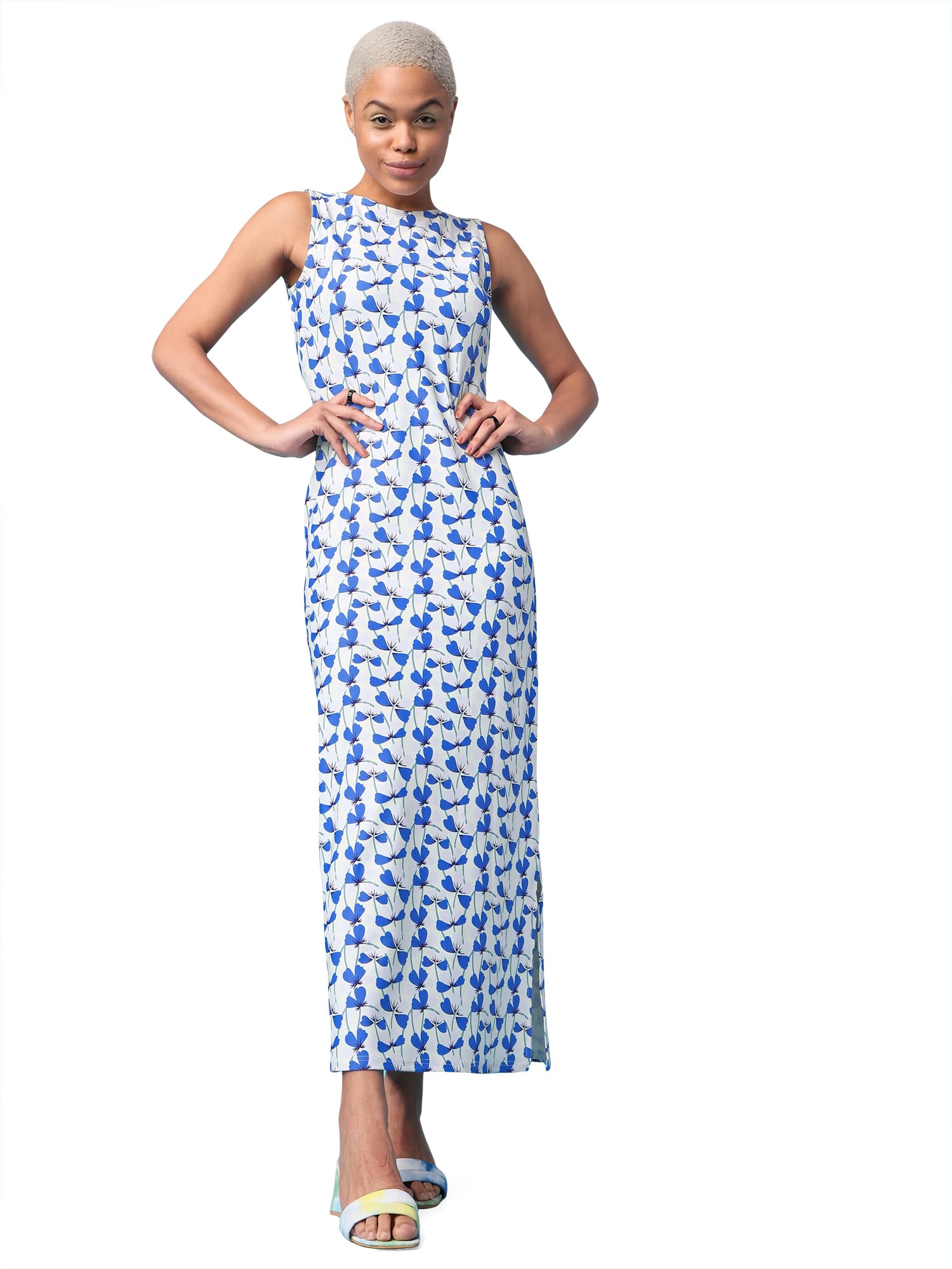 Purvaja Womens Bodycon Maxi Length Dress (Wini-109-Fly_White_Medium)