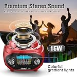 PRUNUS 15W Haut-parleur Bluetooth rétro avec une basse riche stéréo Meilleur son de radio portable AM FM, Solar/USB Rechargeable, Support de haut-parleur de tension AUX/USB Conduire, Maison, Parti, Cadeau (2026 Mise à jour)