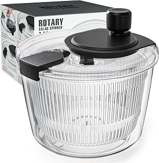 Cambom 3Qt Salad Spinner with Rotary Handle - Lettuce Dryer, Vegetable Washer for Greens, Fruits & Herbs, Black Kitchen Gadget