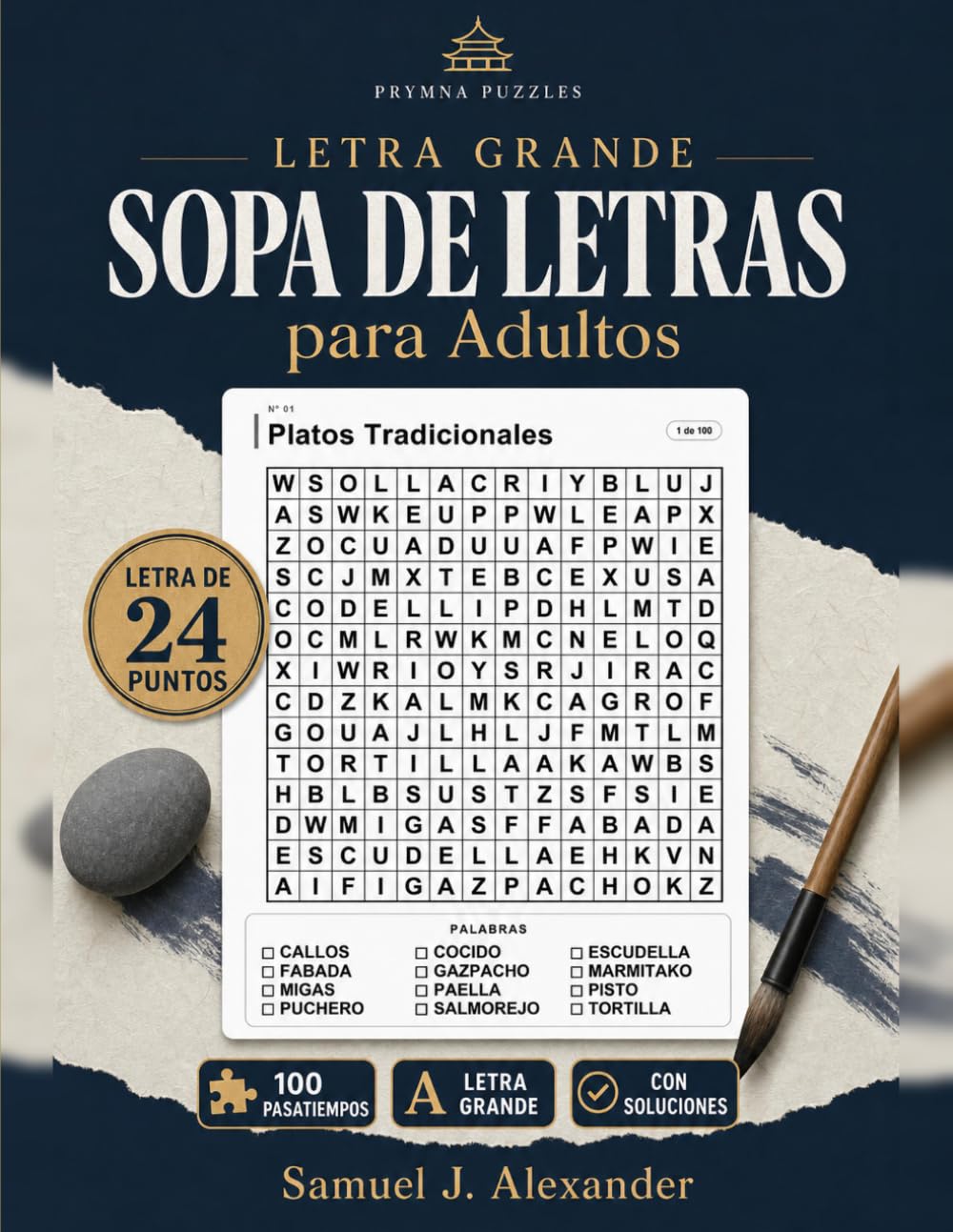 Sopa de letras en letra grande: 100 pasatiempos en letra grande para adultos — cocina, naturaleza y pueblos de España, con soluciones