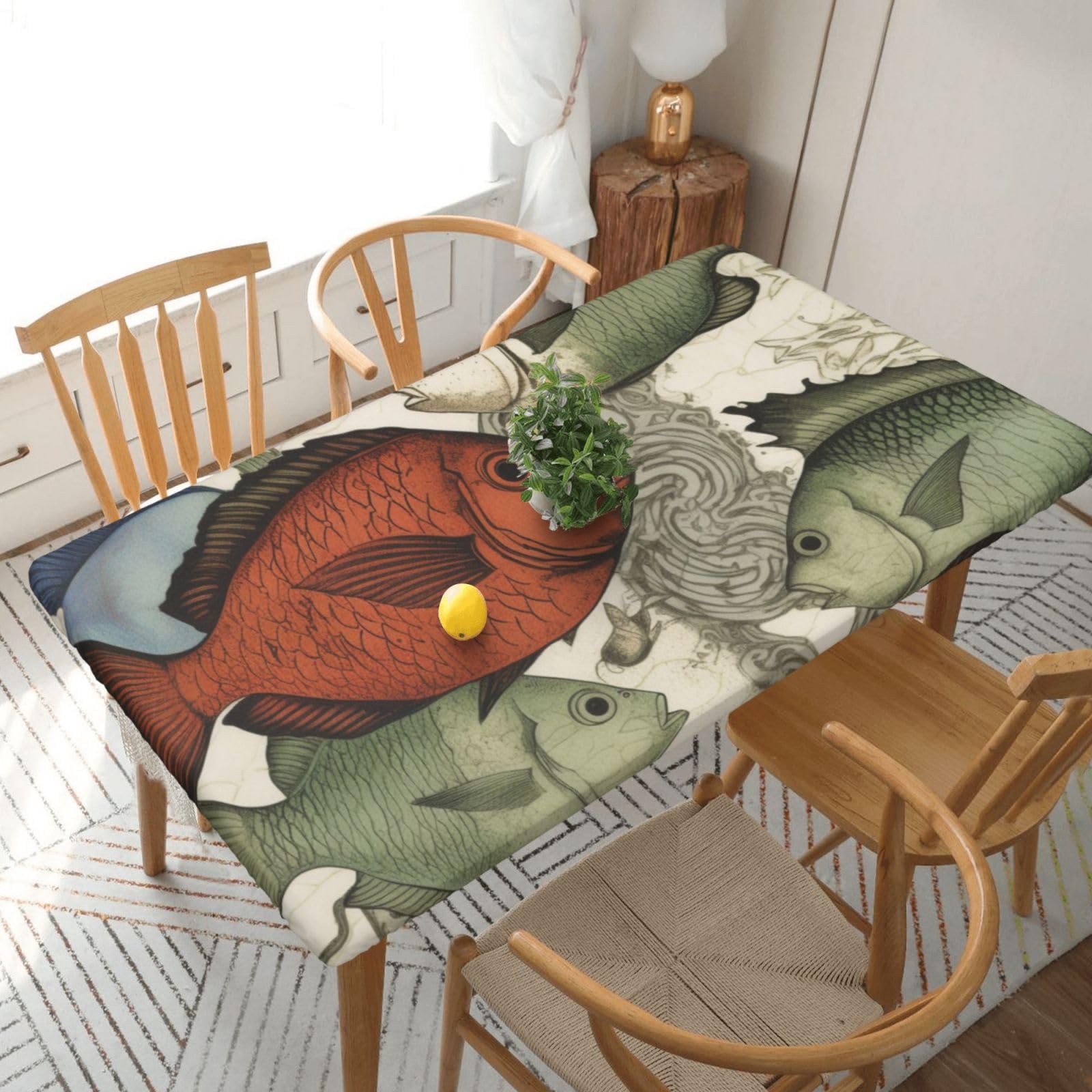 WPKJU Fish Printed Tablecloths 5ft Rectangular Table Covers Washable Polyester Decorative Table Cloth for Dining Table Picnic Wedding