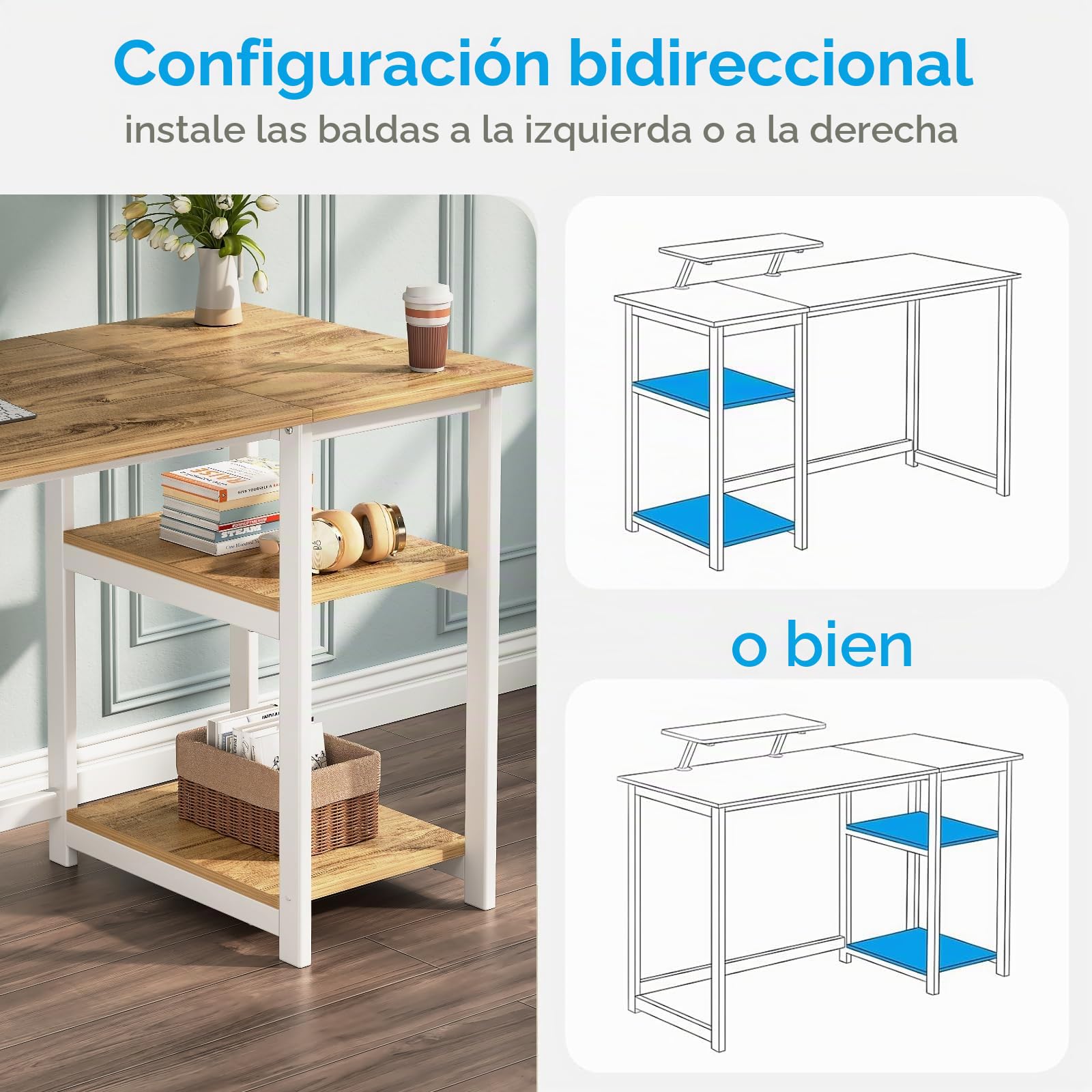 GreenForest Escritorio Ahorrar Espacio y Estantes Reversibles,100 cm Mesa de Estudio Compacta con Estante Monitor, para Oficina en Casa o Dormitorio Estudiante, Beige