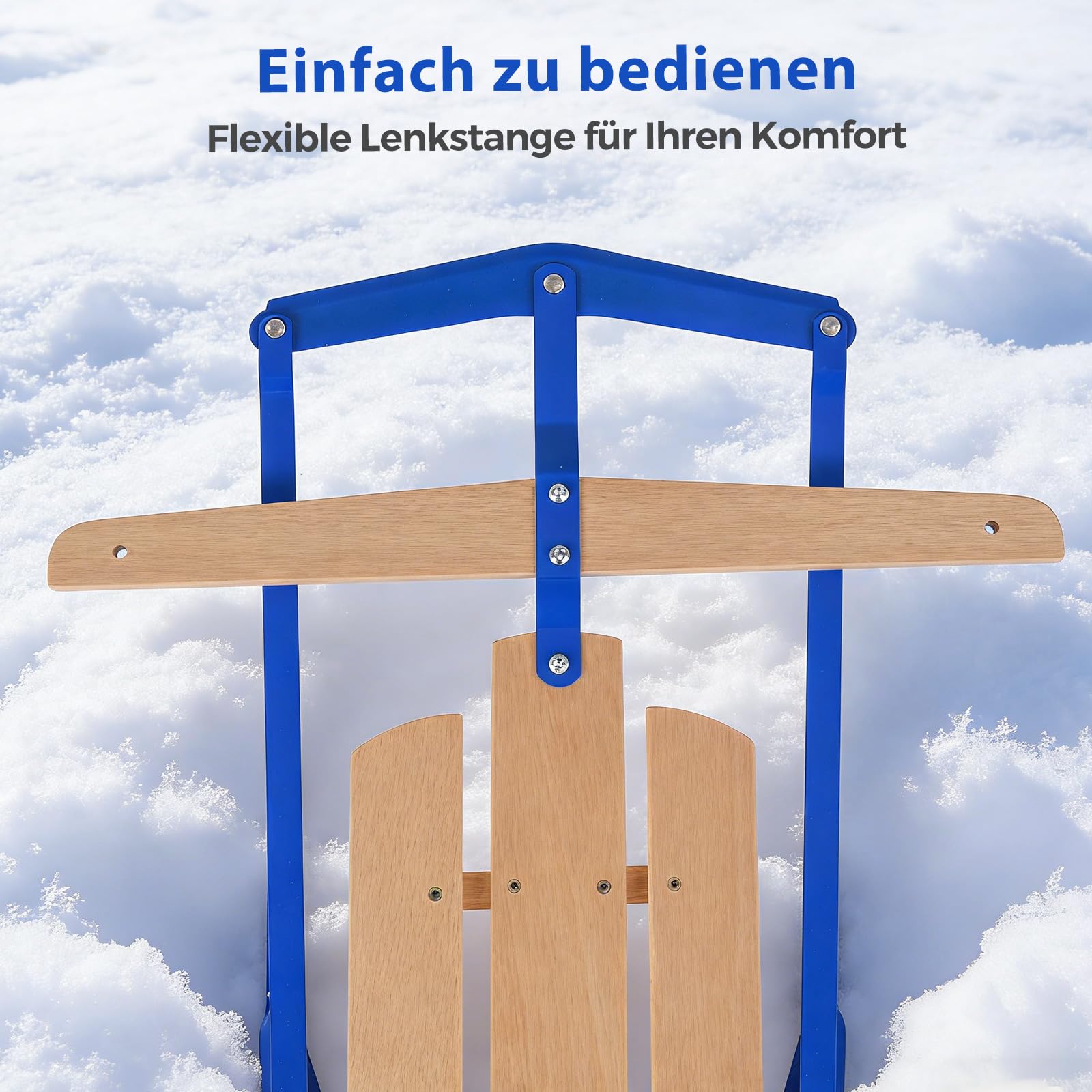 COSTWAY Schlitten, 137 cm Holzschlitten, Kinderschlitten aus Holz, Davoser Schneeschlitten für Kinder und Erwachsene
