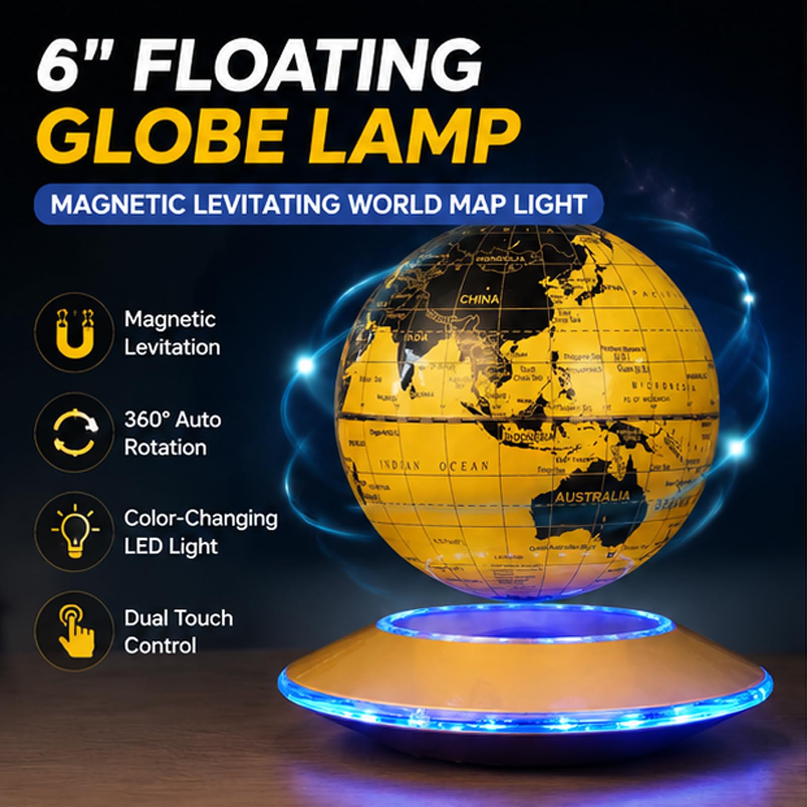 Lampada a globo galleggiante, luce LED a levitazione magnetica, rotazione a 360°, scrivania