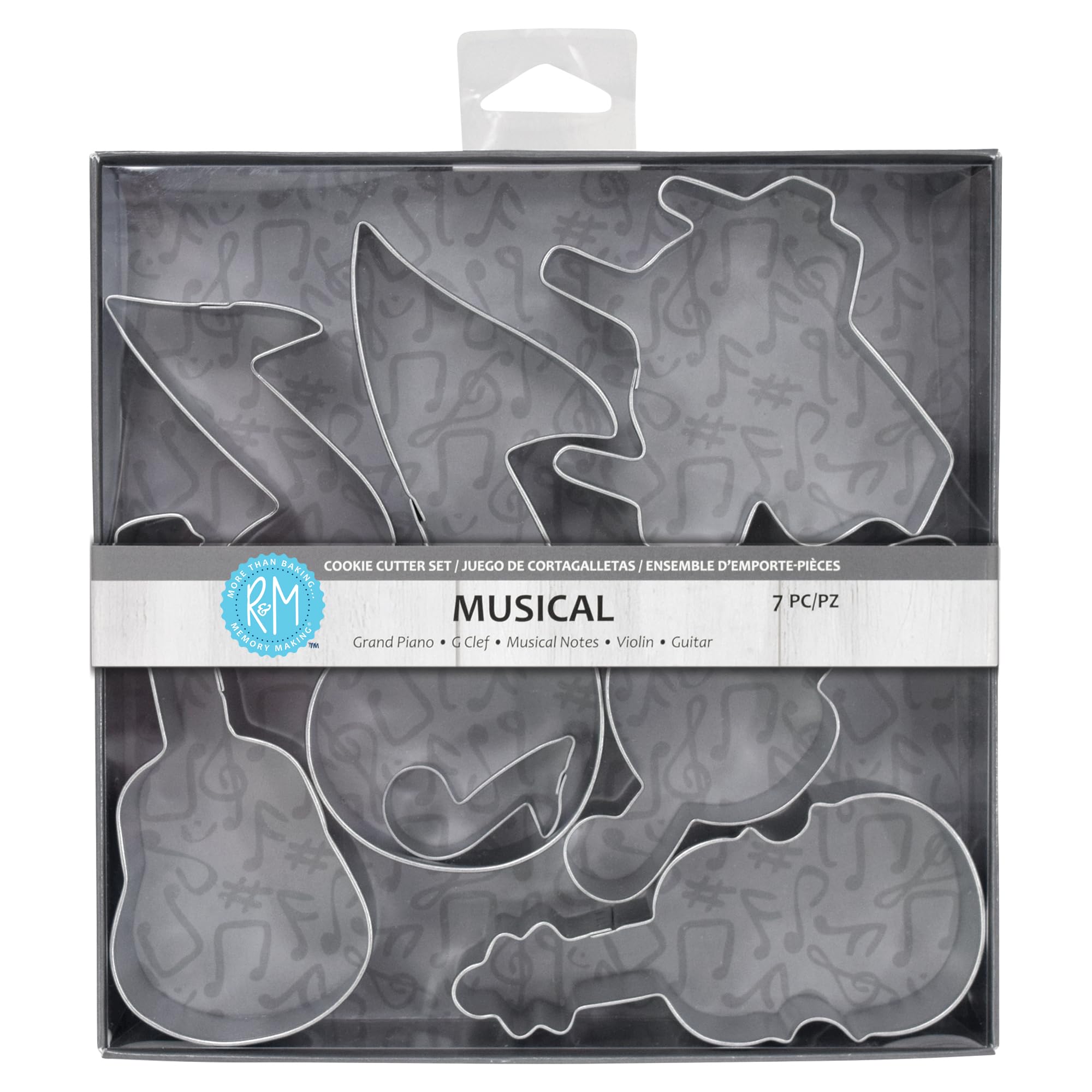 R&M International 1876 Musical Cookie Cutters, Piano, 3 Music Notes, G Clef, Guitar, Violin, 6-Piece Set