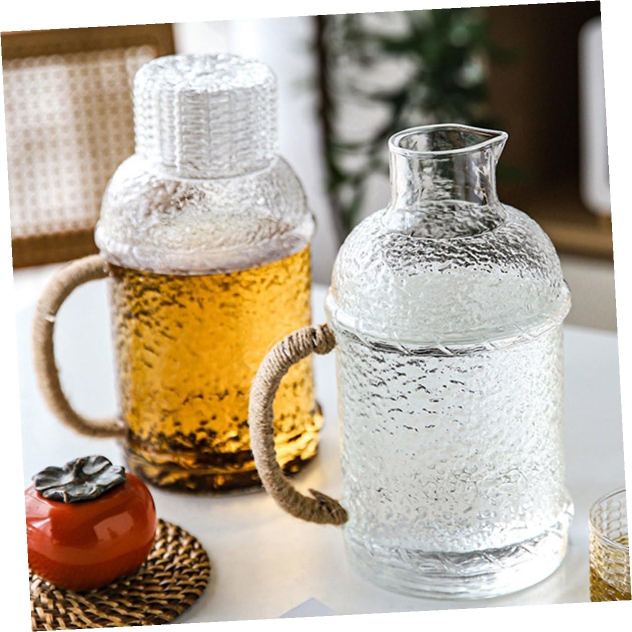 Jarra de Vidrio Transparente 2l, 1 Juego para Agua en Casa | Capacidad Grande, para Recibir Invitados y Fiestas, Vidrio, No se Deforma ni Resbala