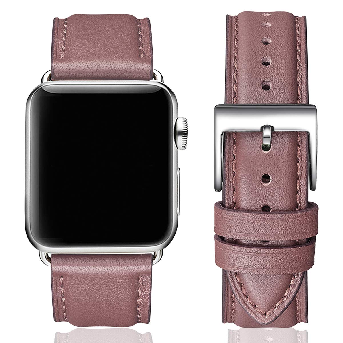 SUNFWR Leather Bands for Apple Watch Strap 41mm 40mm 38mm,Men Women Replacement Genuine Leather Strap for iWatch SE Series 7 6 5 4 3 2 1 Sport,Edition(38mm 40mm 41mm, Smoke Purple&Silver)