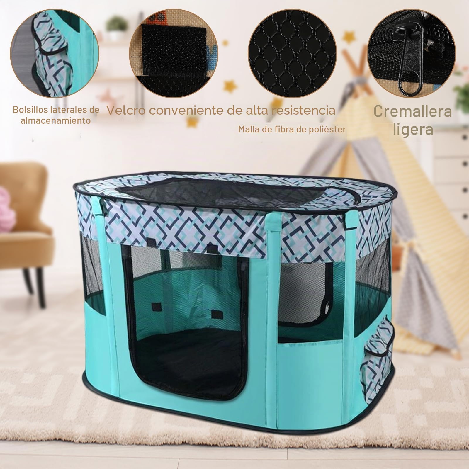 Parque para cachorros Corral para animales, 70x55x40cm Parque para cachorros Recinto para perros, gatos, conejos y animales pequeños en interiores y exteriores