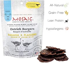 Mosaic Ostrich Burgers Exotic Dog Treats - Banana and Flaxseed - Gourmet Real Jerky, Novel Protein, Hypoallergenic, All Natural, Grain-Free - A Better Source of Protein - coolthings.us