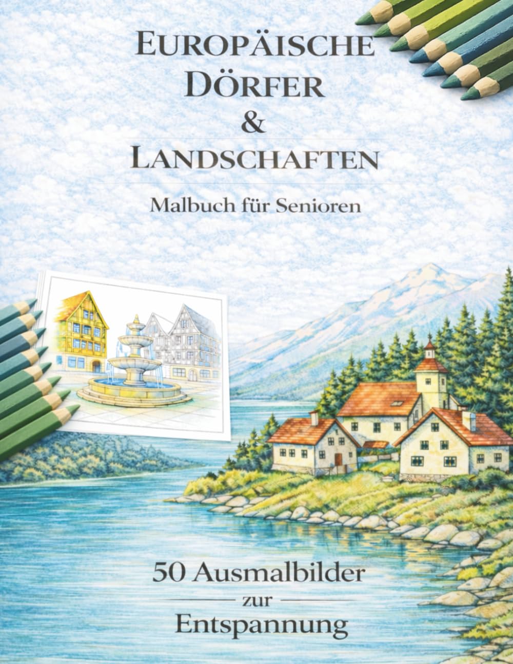 Europäische Dörfer & Landschaften: Malbuch für Senioren - 50 Motive zum Entspannen & Ausmalen
