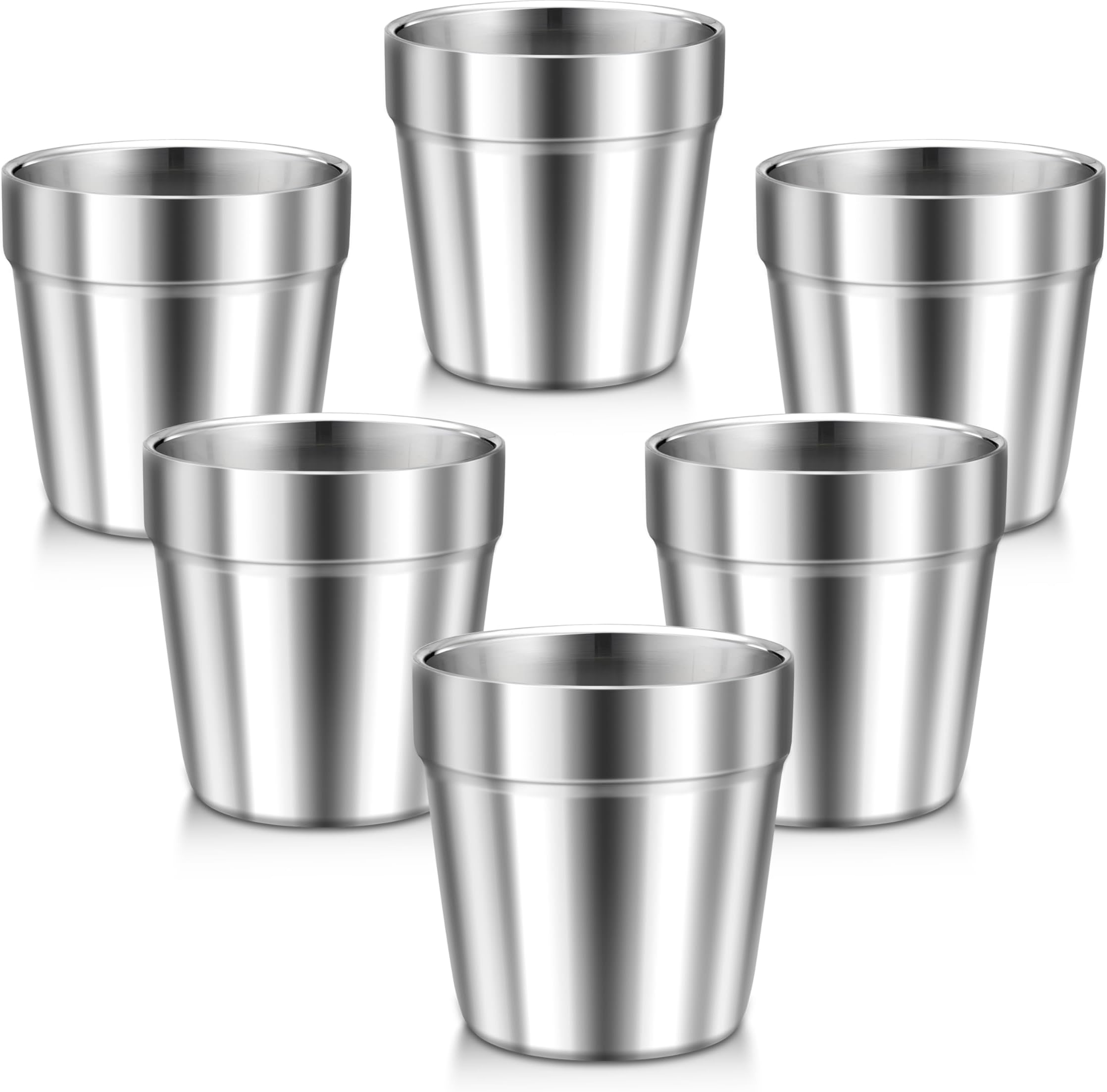 Stainless Steel Cups for Toddler Kids, 6 Ounce Double Wall Insulated Drinking Cups, Metal Cups for Children Training, Stackable Mugs for Home Restaurant, Shatterproof & Dishwasher Safe- 6 Pack