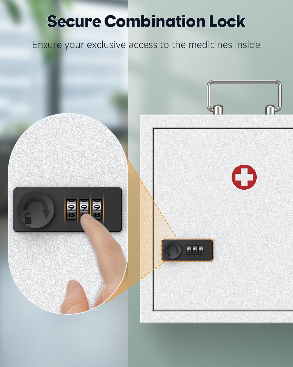 Armadietto Medicinali Con Serratura A Combinazione E Chiave - Bianco, Grande Capacit&agrave; Per Farmaci E Pronto Soccorso