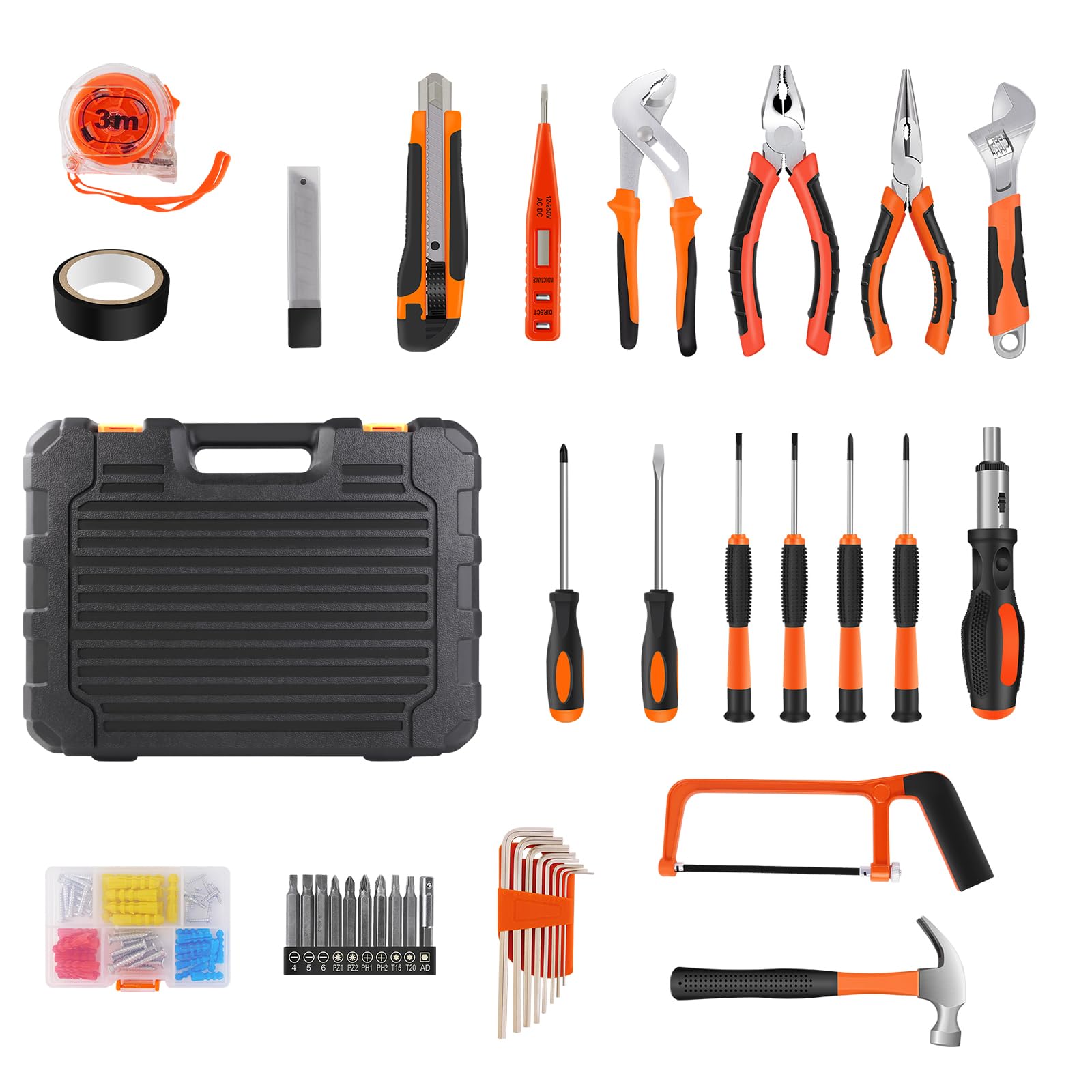 Set di attrezzi manuali, 102 pezzi/set, set di attrezzi portatile per la casa, set di attrezzi manuale con valigetta in plastica, adatto per la manutenzione del garage e lavori di bricolage
