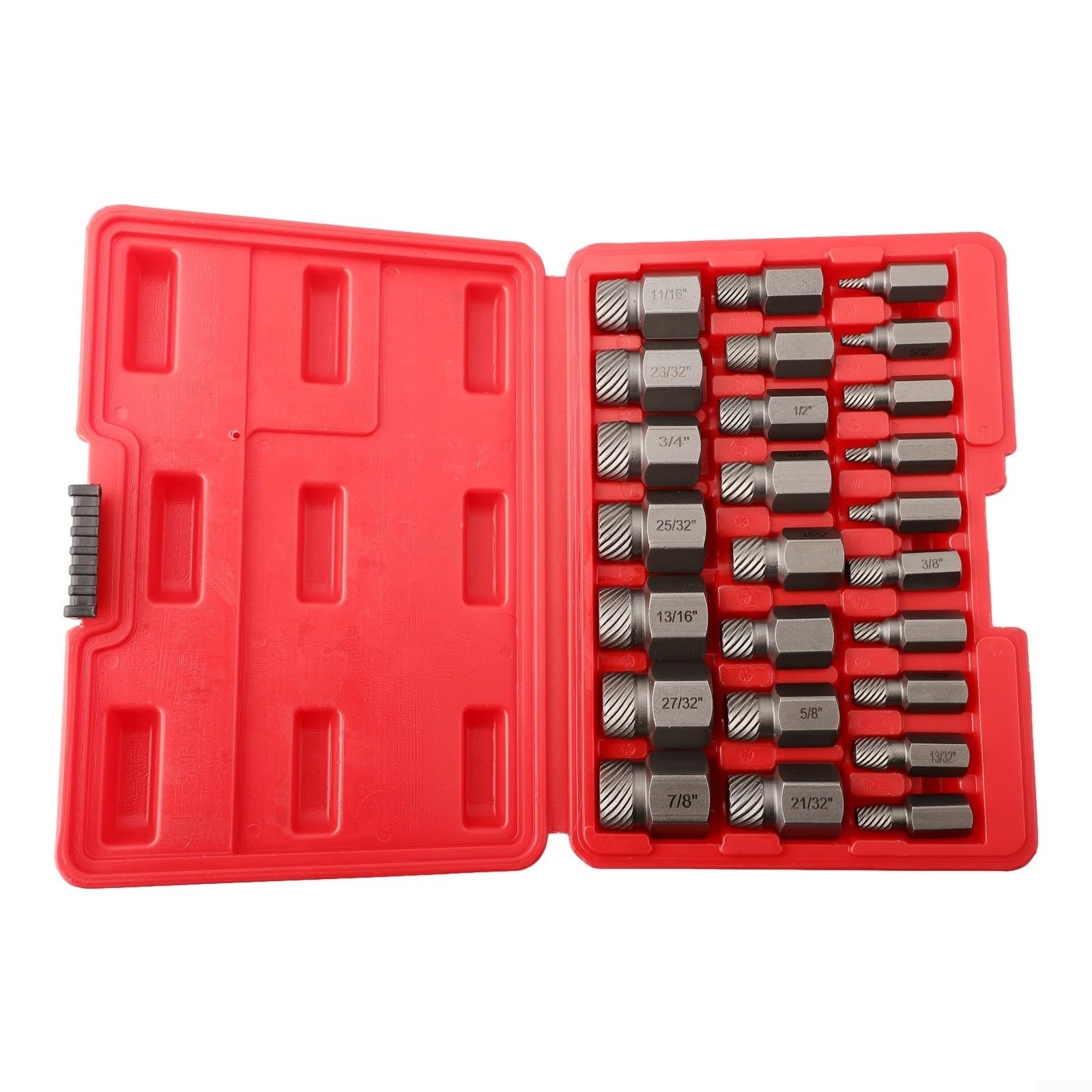 Juego de 25 extractores de tornillos hexagonales, removedor de pernos de acero de alto carbono para tornillos dañados redondeados pelados, diseño en espiral para zurdos para reparación de automóviles