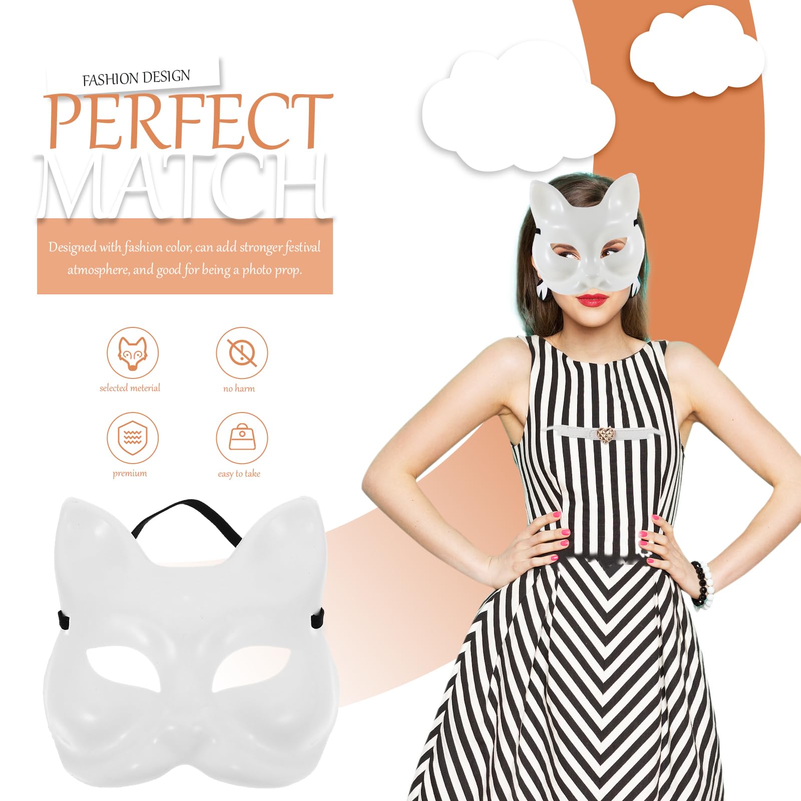 jojofuny 4pcs White Blank Fox Mask: Plastic Paintable Cat Mask for Halloween Masquerade Cosplay - Image 3