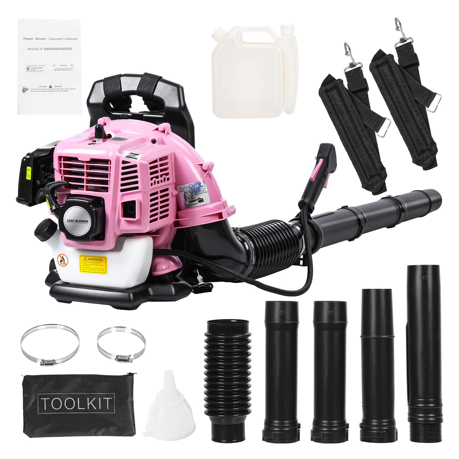 toxaaiwr52CC 2-Stroke Backpack Gas Leaf Blower, 550 CFM Single-Cylinder Air-Cooled Snow Blower, Pink Lightweight Gas Blowers, Backpack Snow Blower for Garden Lawn C Pink
