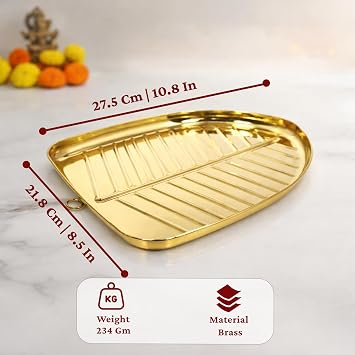 Putrika Traditional Handcrafted Brass Puja | Pooja Thali | Arati | Arathi | Arthi | Arti | Arathi | Bartan Thambulam Plate Banana Leaf Thali- (Large)