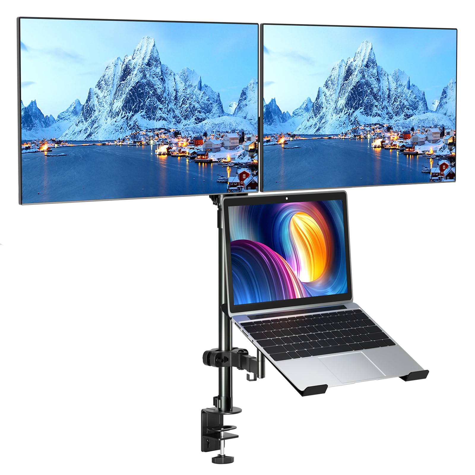 PUTORSEN Brazo para Monitor de 17 a 32 Pulgadas Pantalla LED LCD, con Bandeja para Portátil hasta 17 Pulgadas, Soporte con VESA de 75/100 mm, 2 Opciones de Montaje