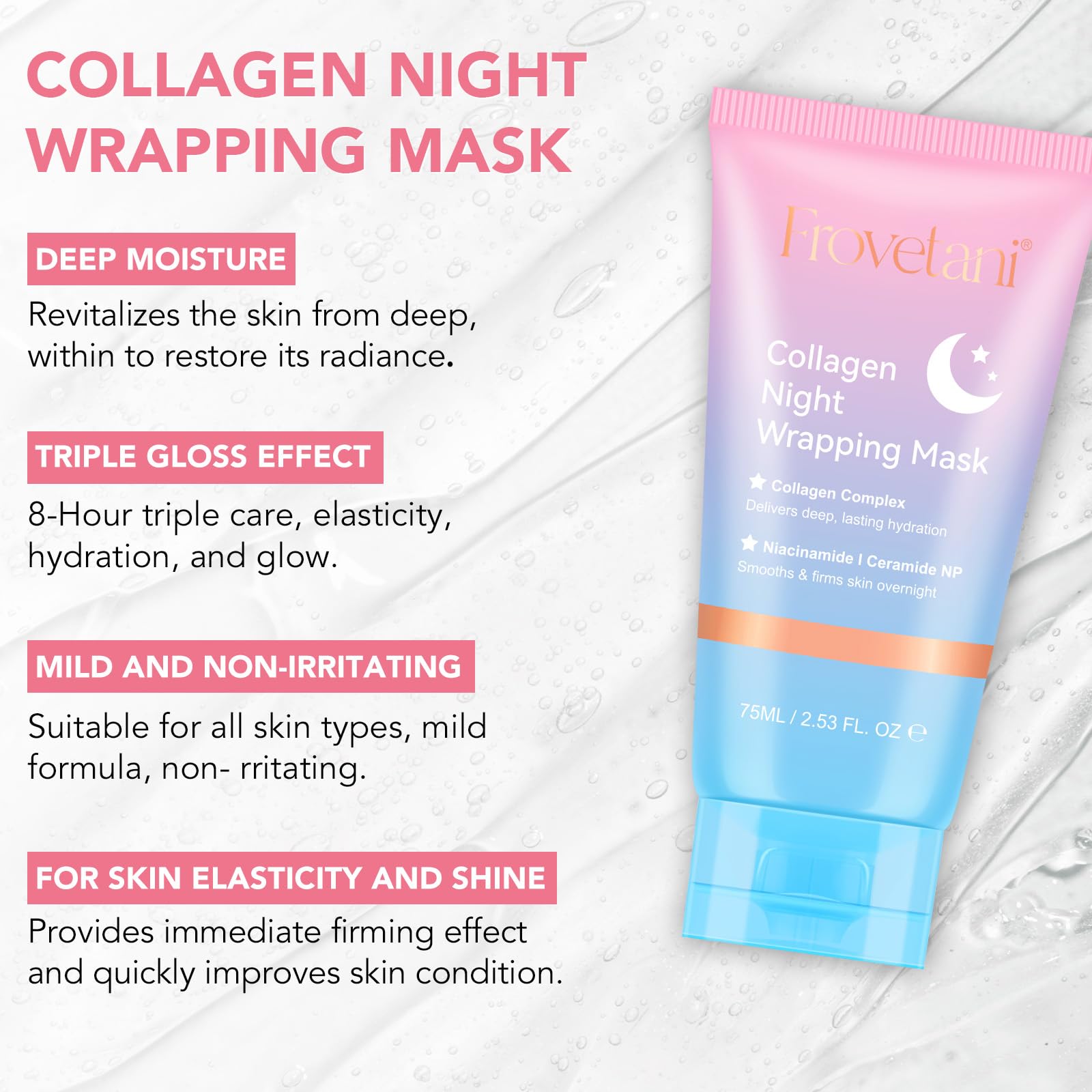 Collagen Night Wrapping Mask, Collagen Face Mask Overnight, Korean Peel Off Facial Mask Skin Care-Deep Hydration Care, Reduces Wrinkle & Improves Skin Elasticity, Brushed Included 75ml - Image 3