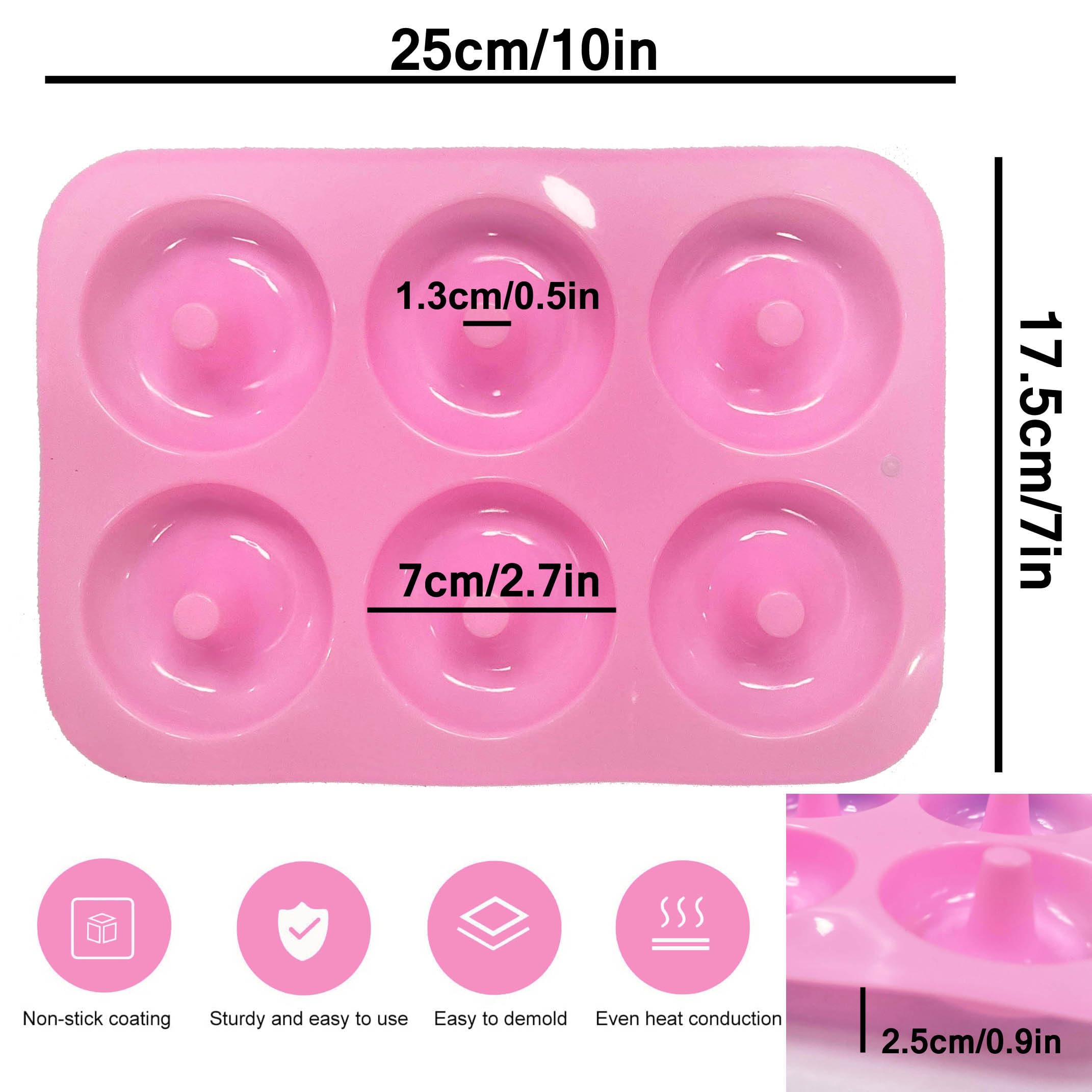 Moldes de silicona antiadherente para donas, 2 moldes para donas, hornear semiciresferas, pasteles, pan, 6 agujeros, utensilios de cocina, rosa y azul 4