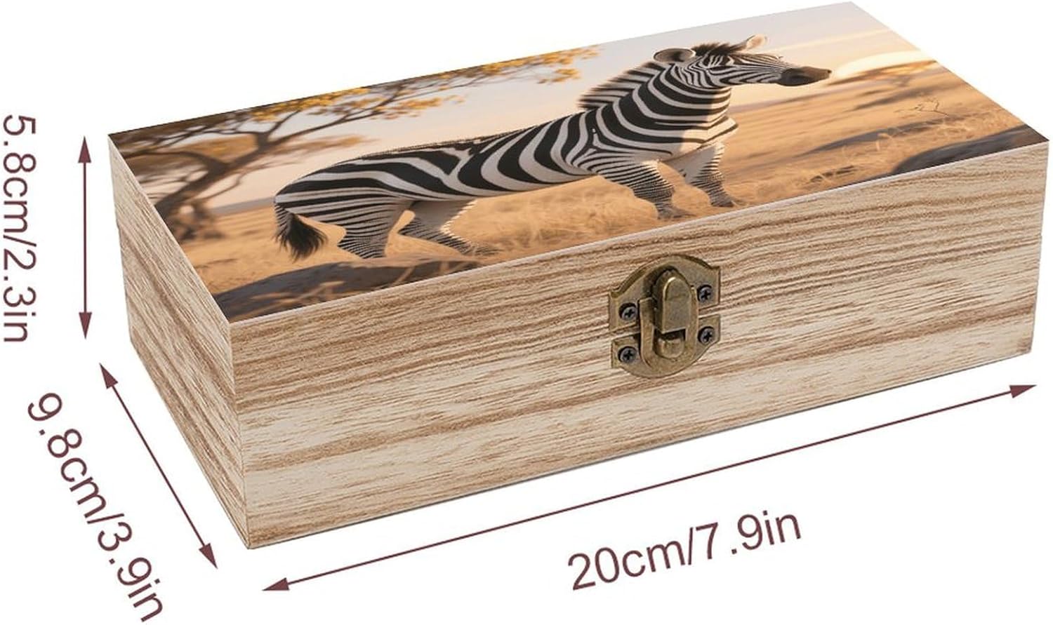 Zebra in Grassland Wooden Storage Box Vintage Jewelry Box image 2