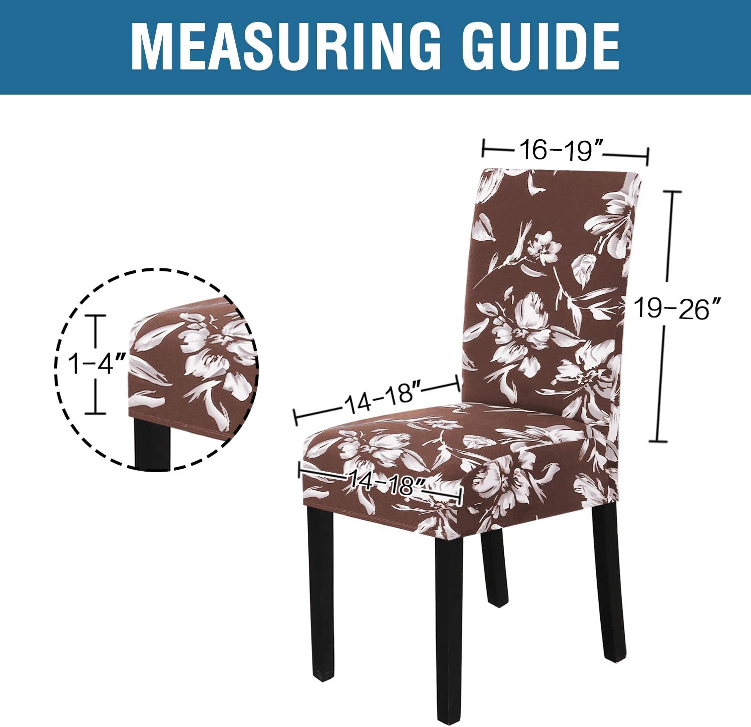 H.VERSAILTEX Stretch Dining Chair Covers Set of 4 Chair Covers for Dining Room Parsons Chair Slipcover Chair Protectors Covers Dining, Feature Modern Floral Printed Design, Chocolate