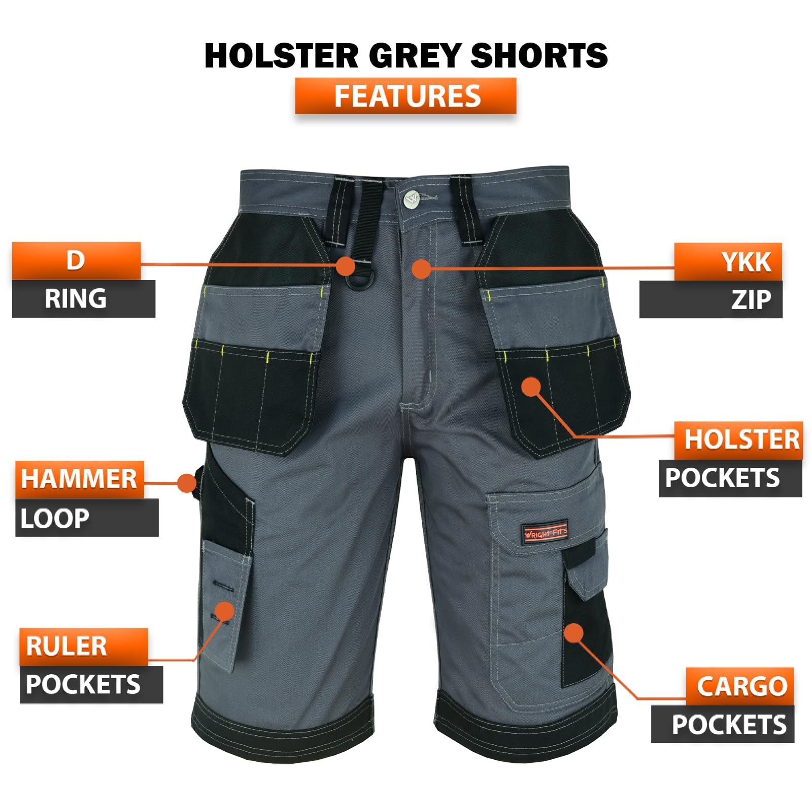 WrightFits Men Holster Work Shorts - Heavy Duty Safety Combat Cargo Summer Shorts - Multi Pockets - Triple Stitched - Durable Workwear — view 2