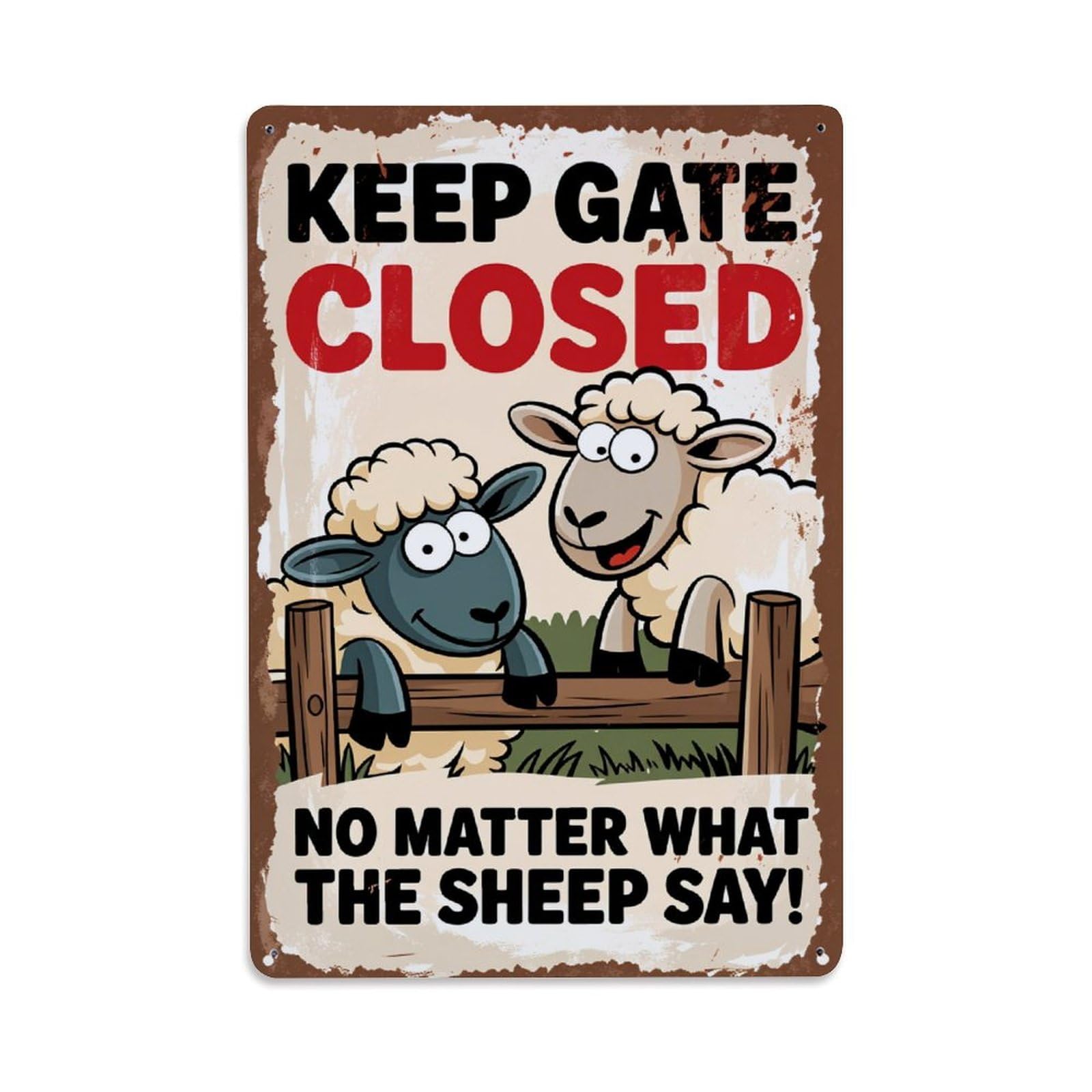 Ageksten Vintage Keep Gate Closed Sheep Say No Matter What Tin Sign Retro Metal Sign For Cafe Bar Pub Home Game Room Gym Club Wall Decoration Metal Poster 8X12 Inch