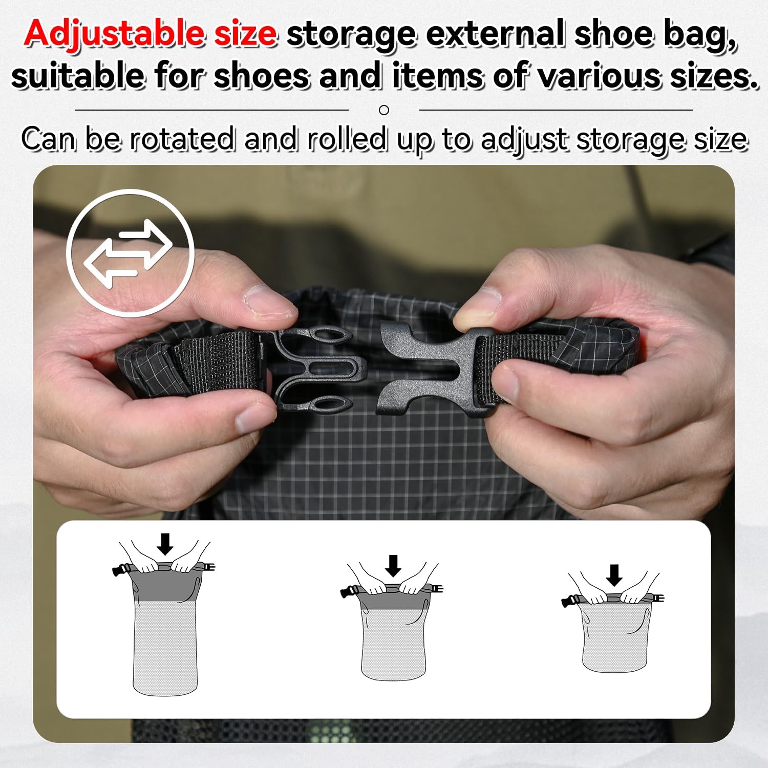 HIKEMAN Mesh Shoe Storage Bag for Hiking, Backpack External Storage Pouch, Attach to Backpack for Hiking, Camping, Backpacking & Outdoor Activities (Black, M)