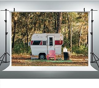 Camp Party Camping Backdrop 9x6ft Sunny Forest Camper Trailer Nature Scenery Photography Background Studio Photo Prop BJYYLU548