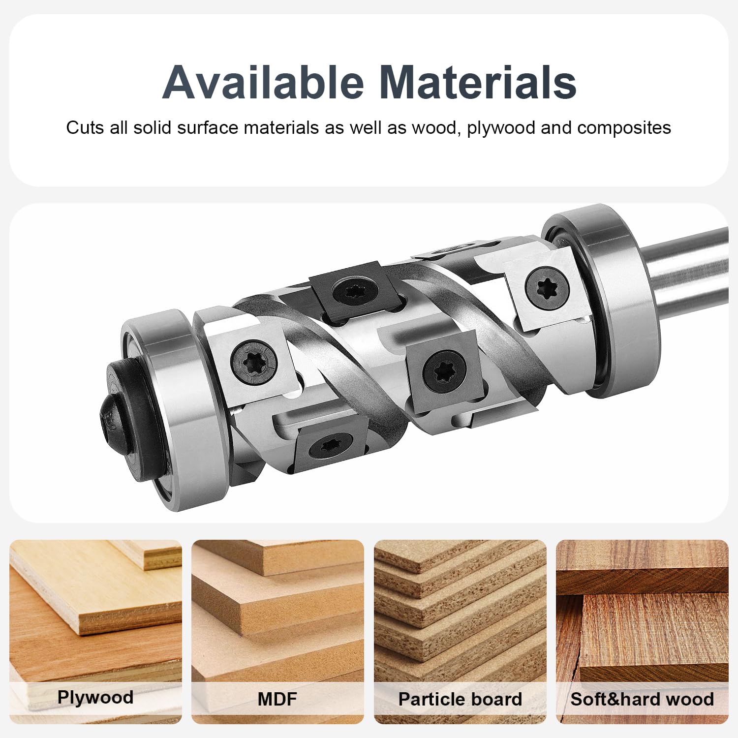 SpeTool Bundigfrees, frees 12 mm schacht met 12 hardmetalen inzetstukken, VHM omkeerbare platen, spiraalfrees, kopieerfrees voor bovenfrees, 32 mm snijdiameter, kantenfrees, kogellagers boven en onder
