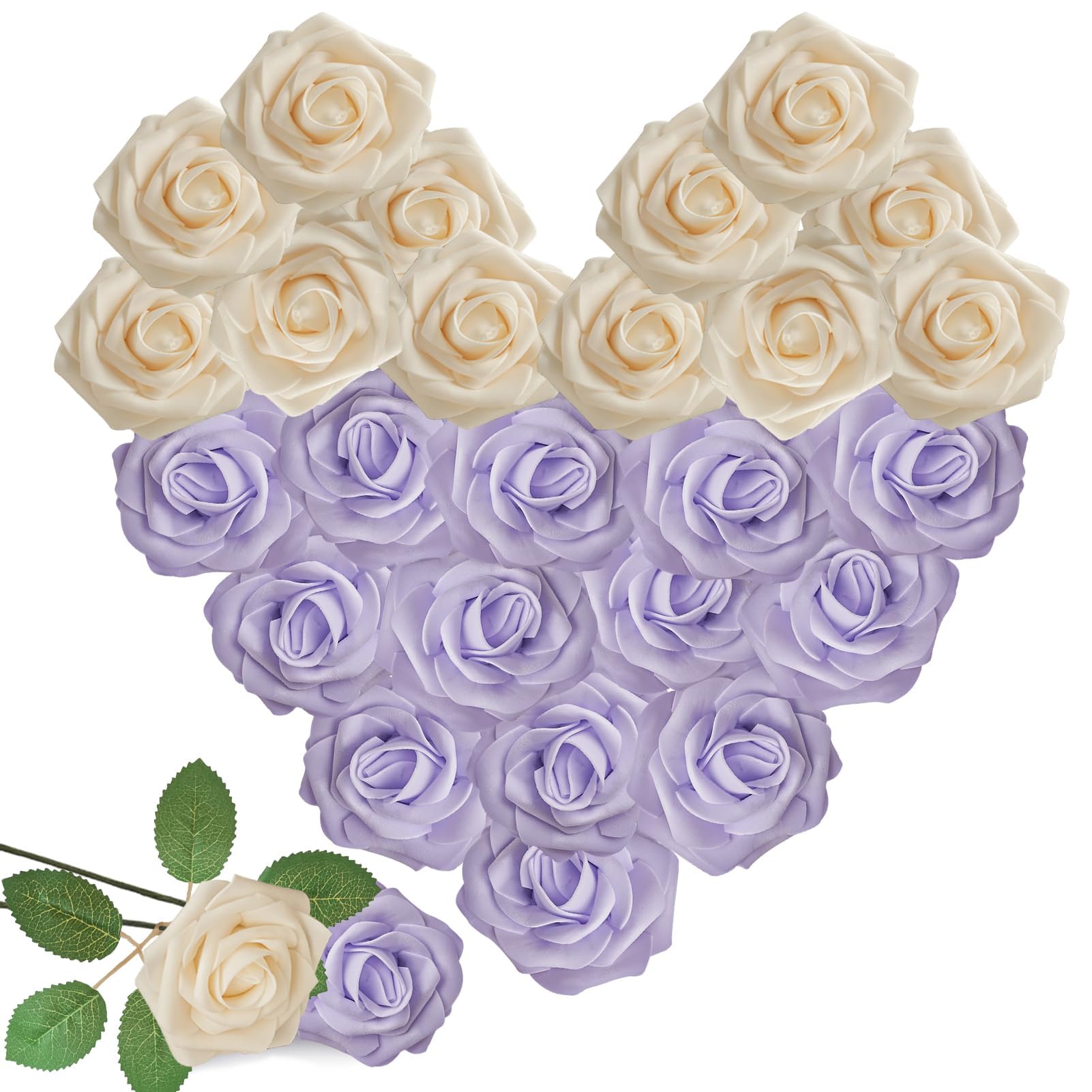 Artificial Flowers 25 Pcs Light Purple and Champagne Roses for DIY Wedding — image 1