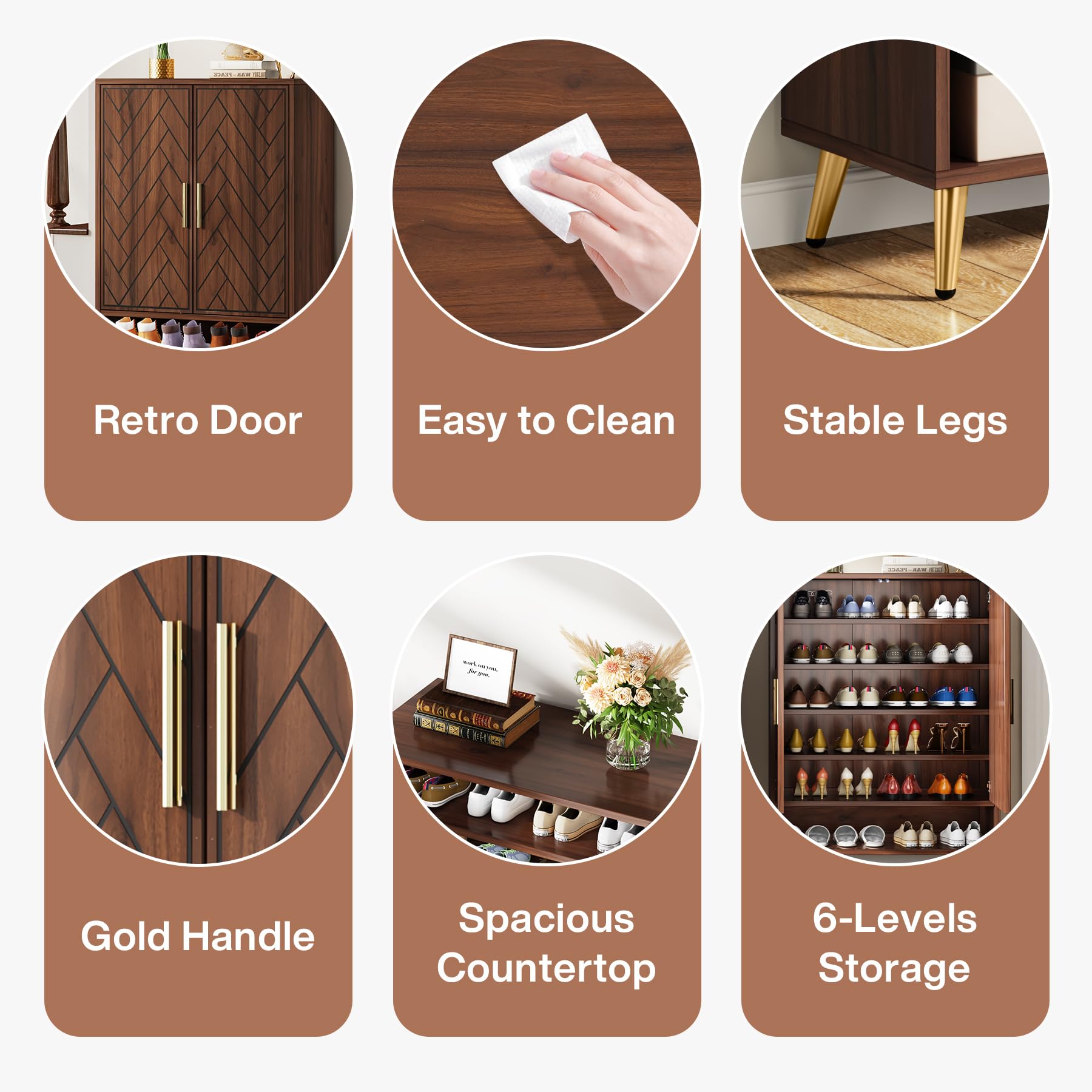 Tribesigns Mueble Zapatero de 6 Niveles con 2 Puertas, Armario Zapatero de Entrada, 75x 35x 110cm, Divisores Ajustables, para Armario Estrecho, Entrada, Salón, Marrón (marrón)