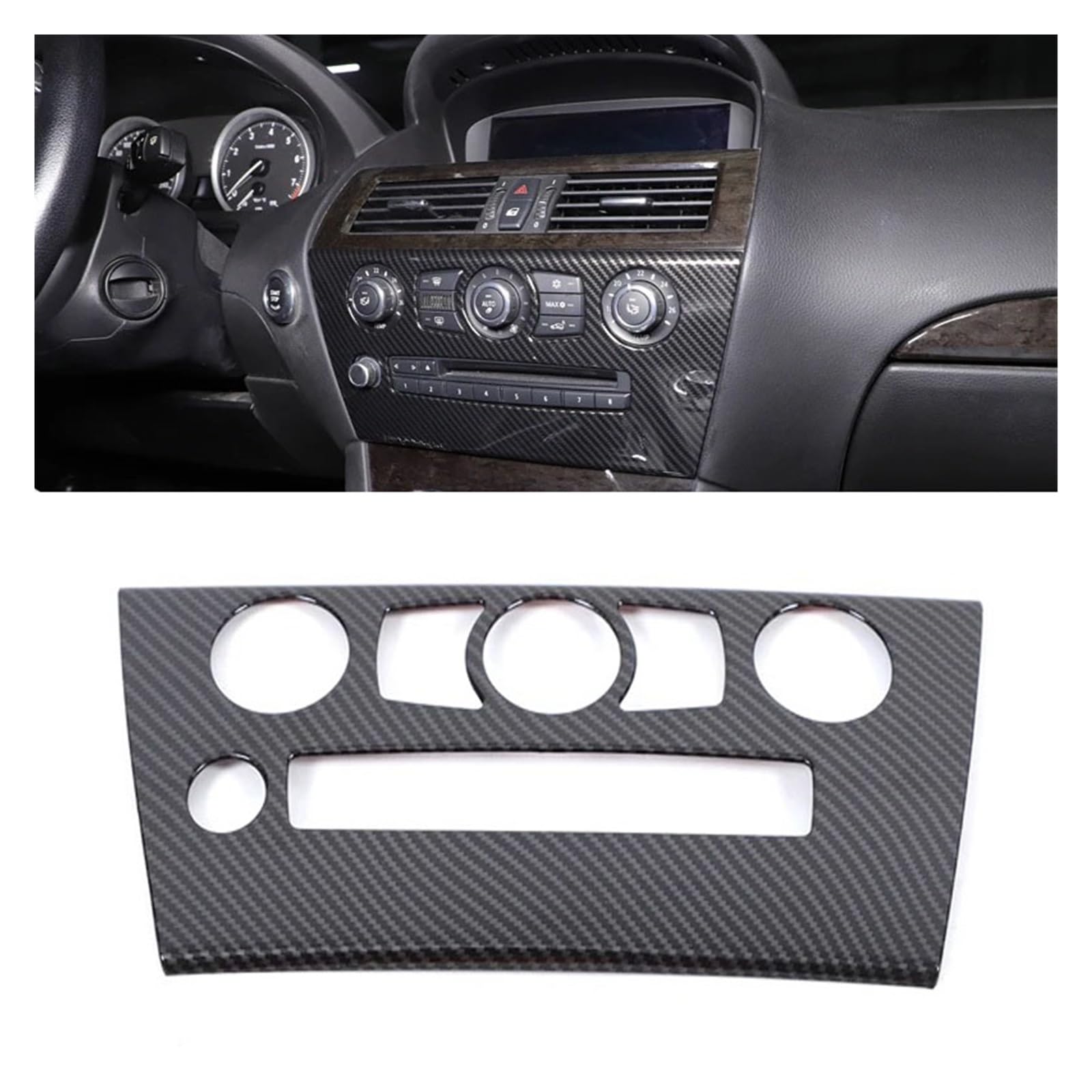 CIEMJSYNF ABS Carbon Fiber Pattern Central Control CD Air Outlet Panel Sticker Compatible with BMW 6 Series E63 E64 630i 645Ci 650i 2004-2009(Style A-1 NO DVD LHD)