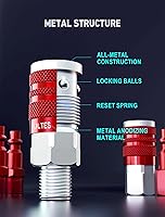 Vista 4 de 16 Piezas Juego Universal de Accesorios y Acoplado de Manguera de Aire de 1/4" NPT, Aluminio Ligero Con Enchufe de Conexión Rápida, Accesorio