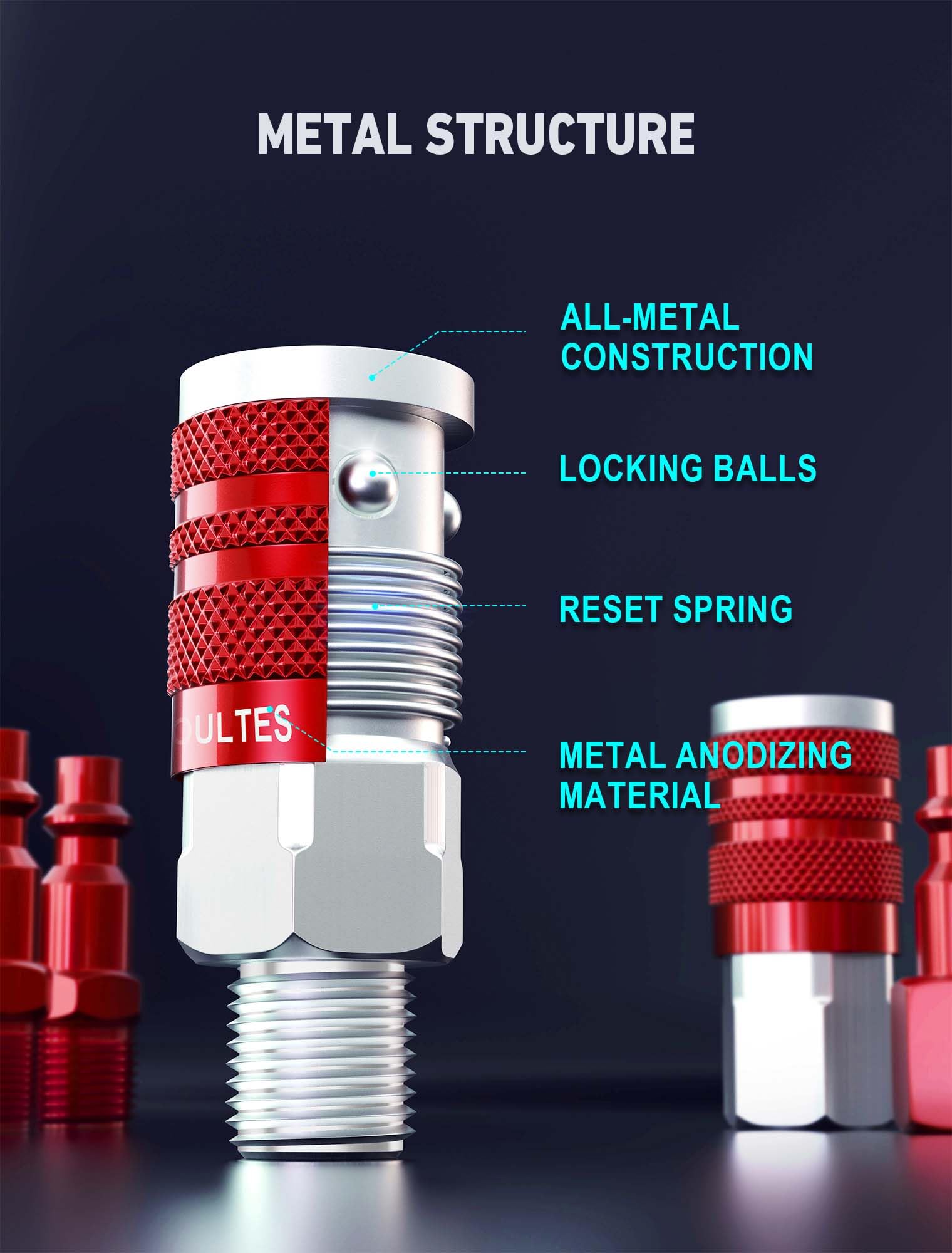 EVOULTES 16 piezas de accesorios universales de manguera de aire NPT de 1/4 pulgadas y kit de acoplador de aire, kit de accesorios de aire de aluminio ligero con enchufe de aire de conexión rápida,