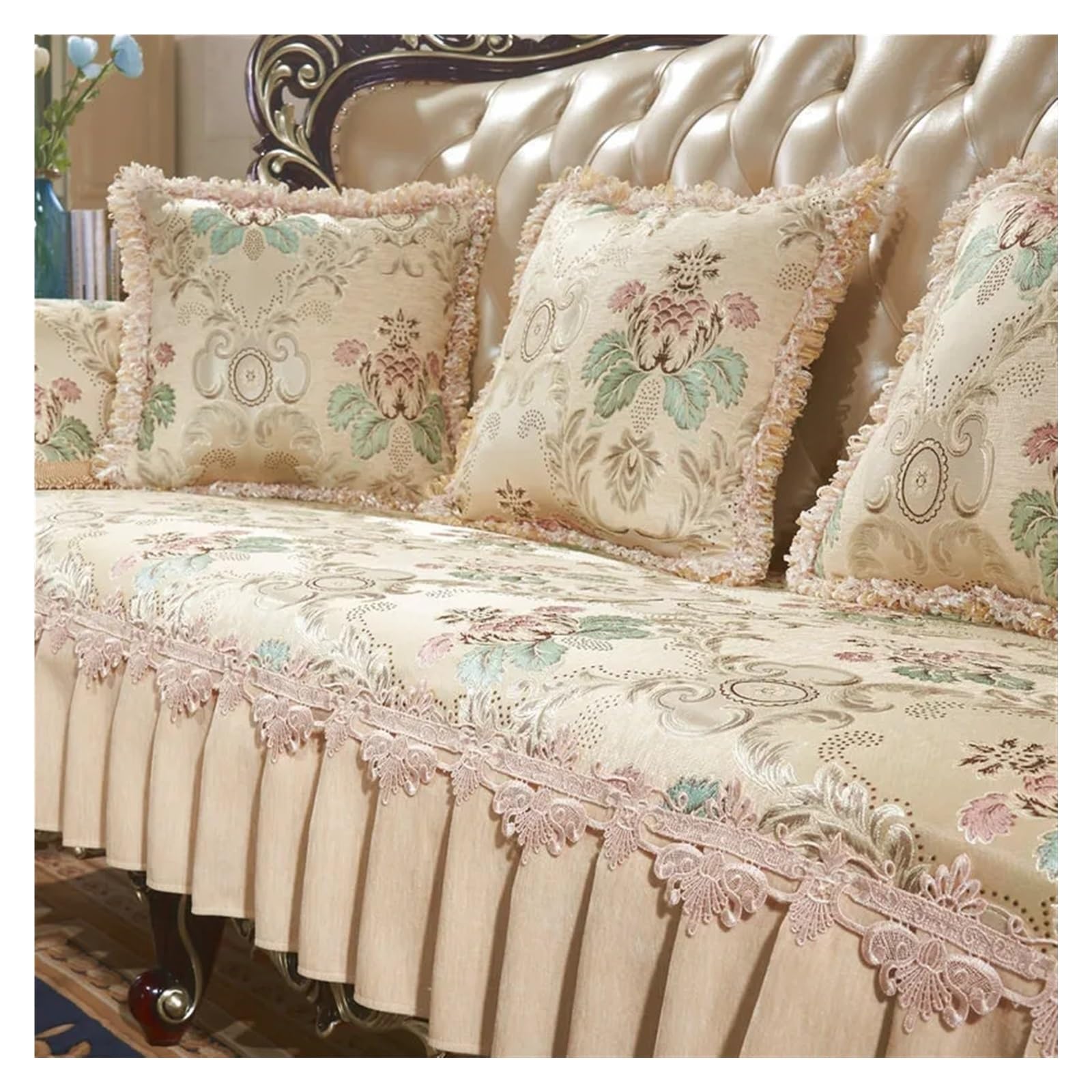 GCYEIDMA Vintage Sofa Cover Retro Lace Covers For Sofas Floral Leather Couch Slipcover Armchair Cover(Beige,Backrest-80x180cm)
