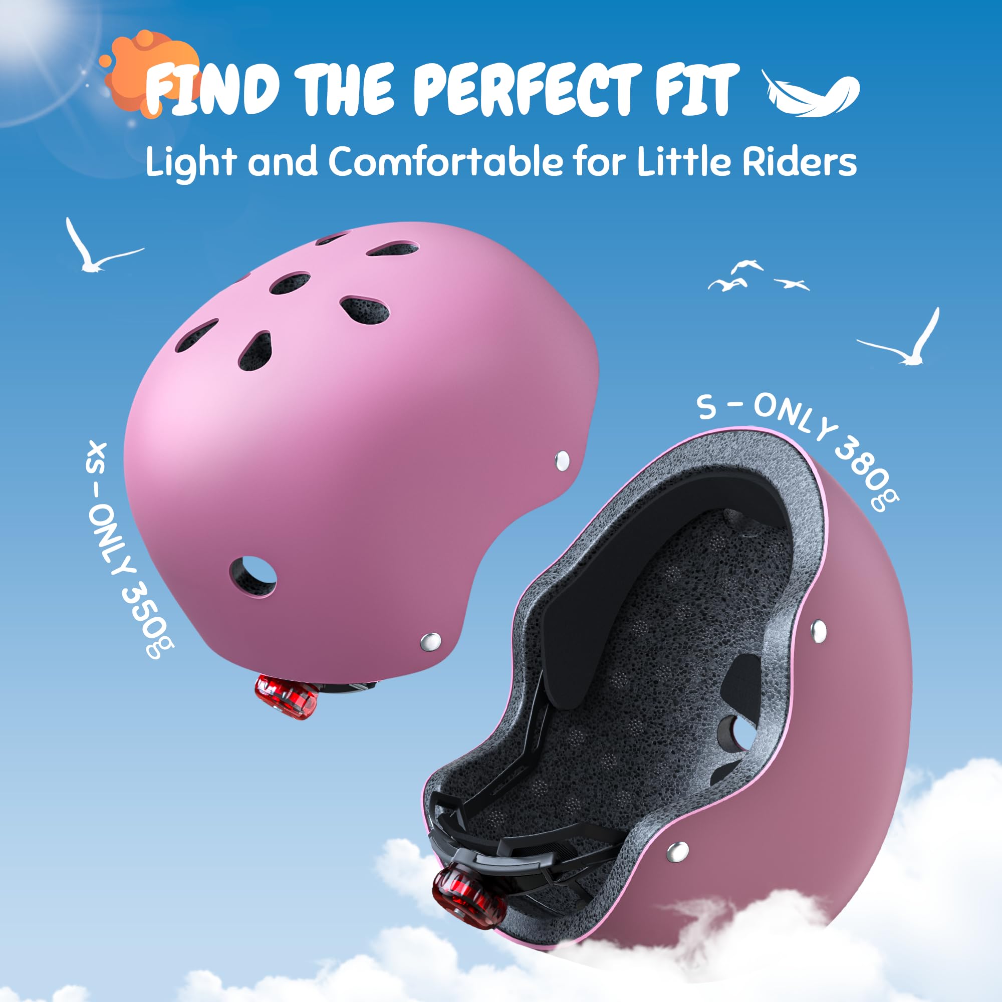 Casco de bicicleta para niños con luz trasera LED, casco ligero y ajustable para niños y niñas de 5 a 8 a 14 años, casco de seguridad multideportivo para monopatín, ciclismo, scooter