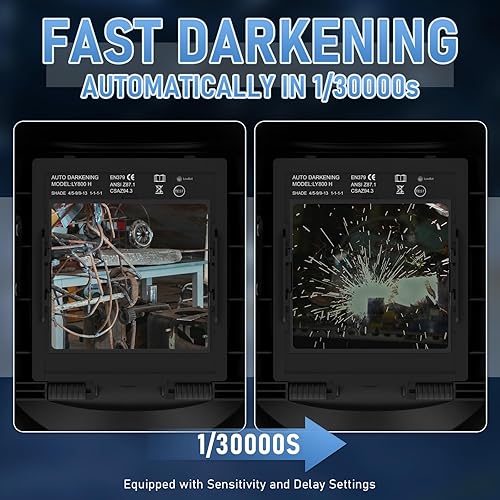 Miniatura 4 de Alpotto 1111 Casco de soldadura de visión grande de color verdadero con ventilador y luz, oscurecimiento automático 4 sensores de arco solar campana